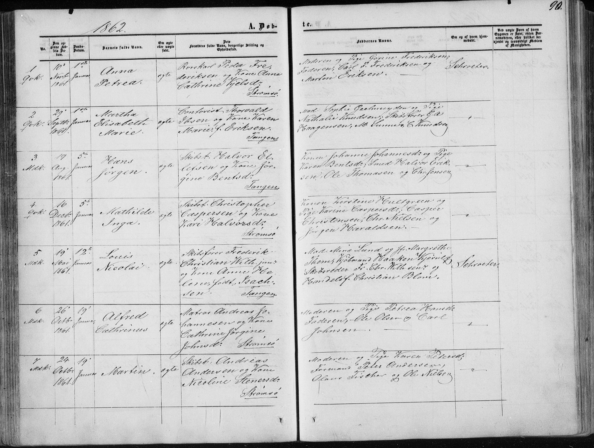 Strømsø kirkebøker, AV/SAKO-A-246/F/Fa/L0015: Parish register (official) no. I 15, 1859-1868, p. 90