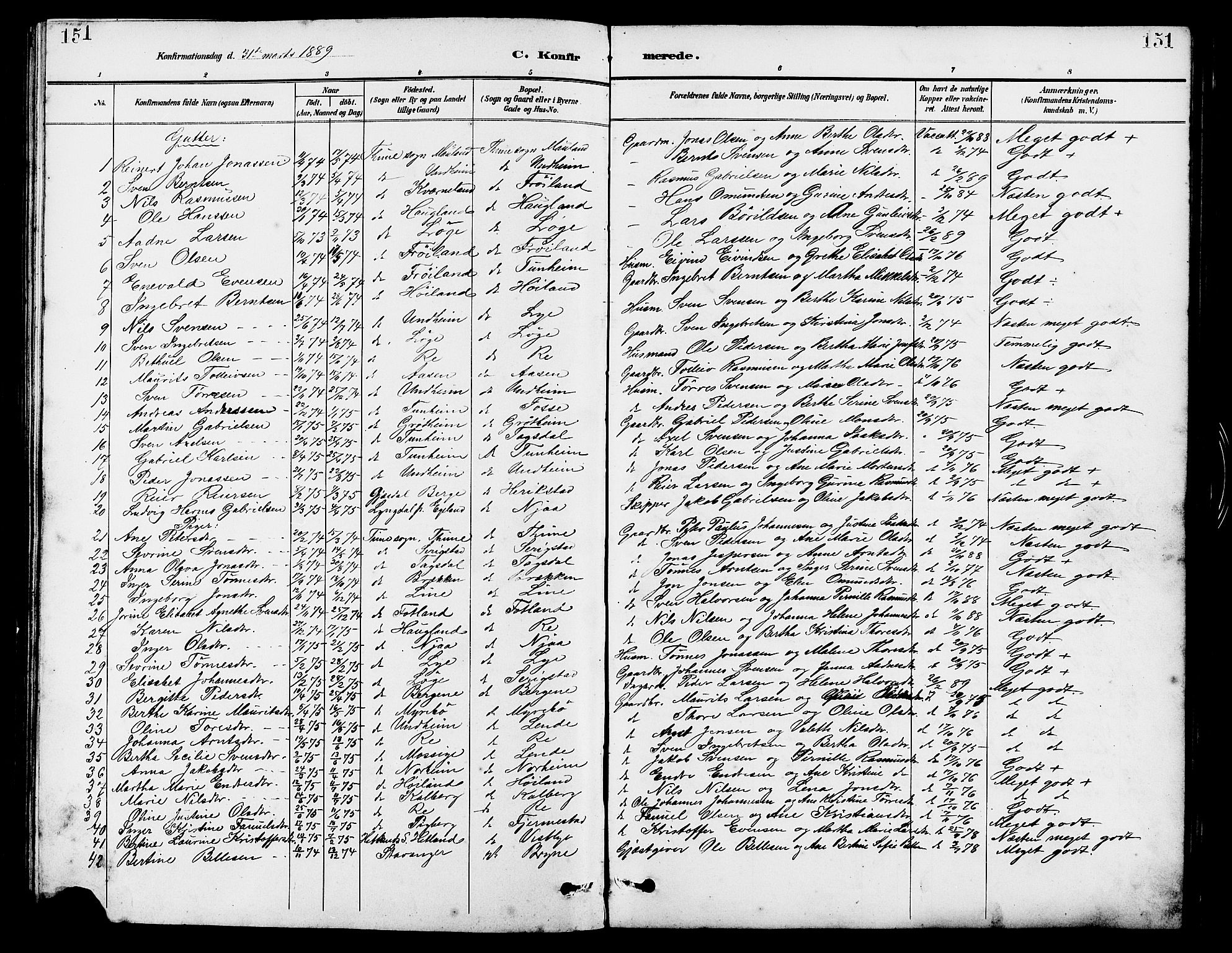 Lye sokneprestkontor, SAST/A-101794/001/30BB/L0007: Parish register (copy) no. B 8, 1889-1909, p. 151