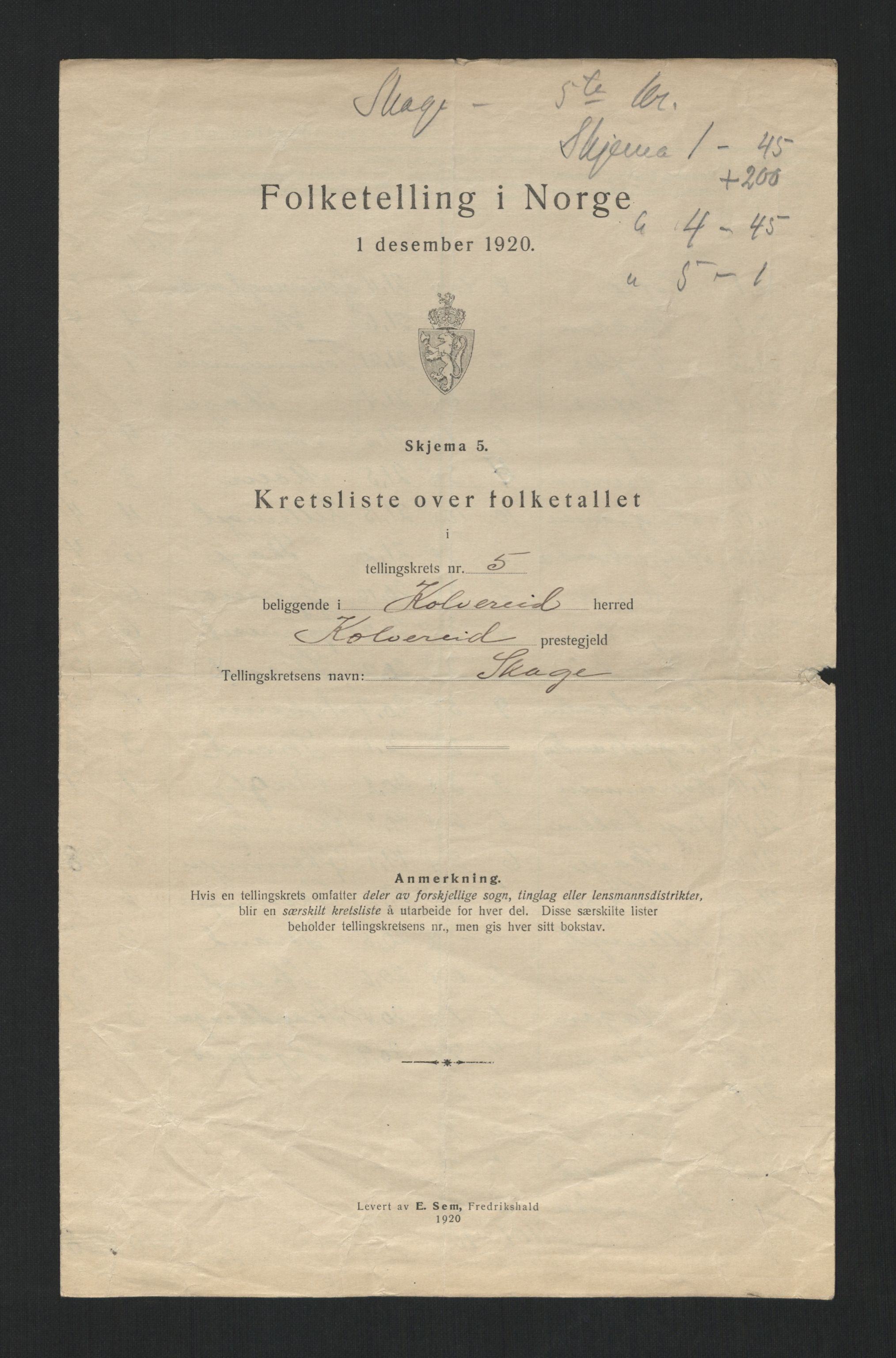 SAT, 1920 census for Kolvereid, 1920, p. 21