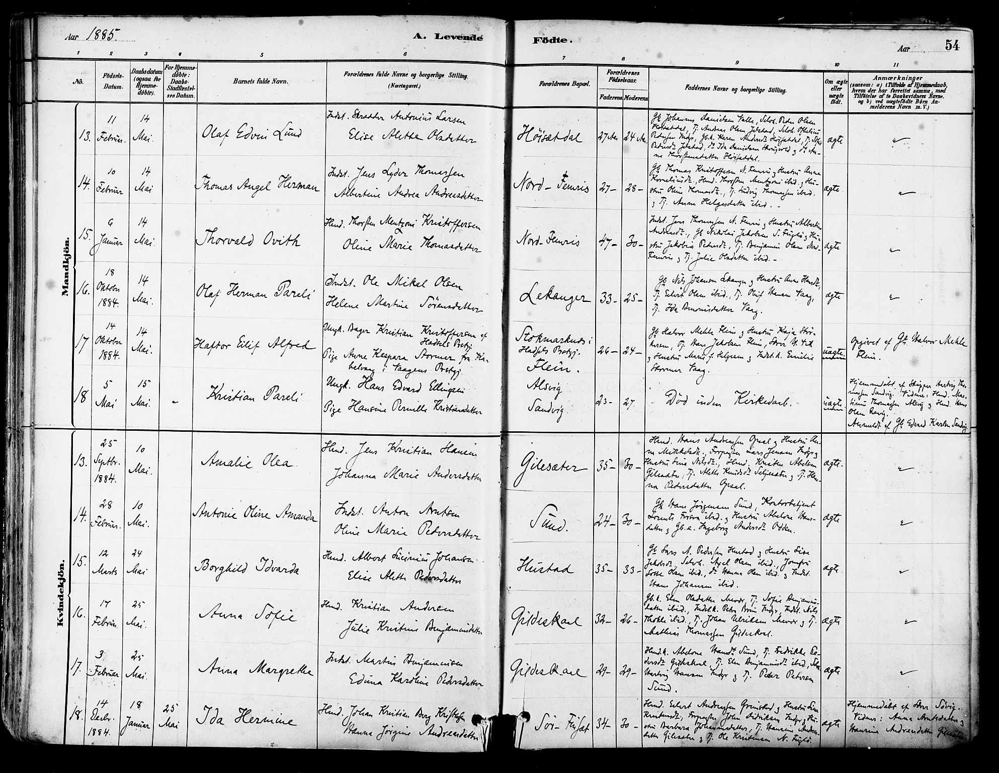 Ministerialprotokoller, klokkerbøker og fødselsregistre - Nordland, AV/SAT-A-1459/805/L0099: Parish register (official) no. 805A06, 1880-1891, p. 54