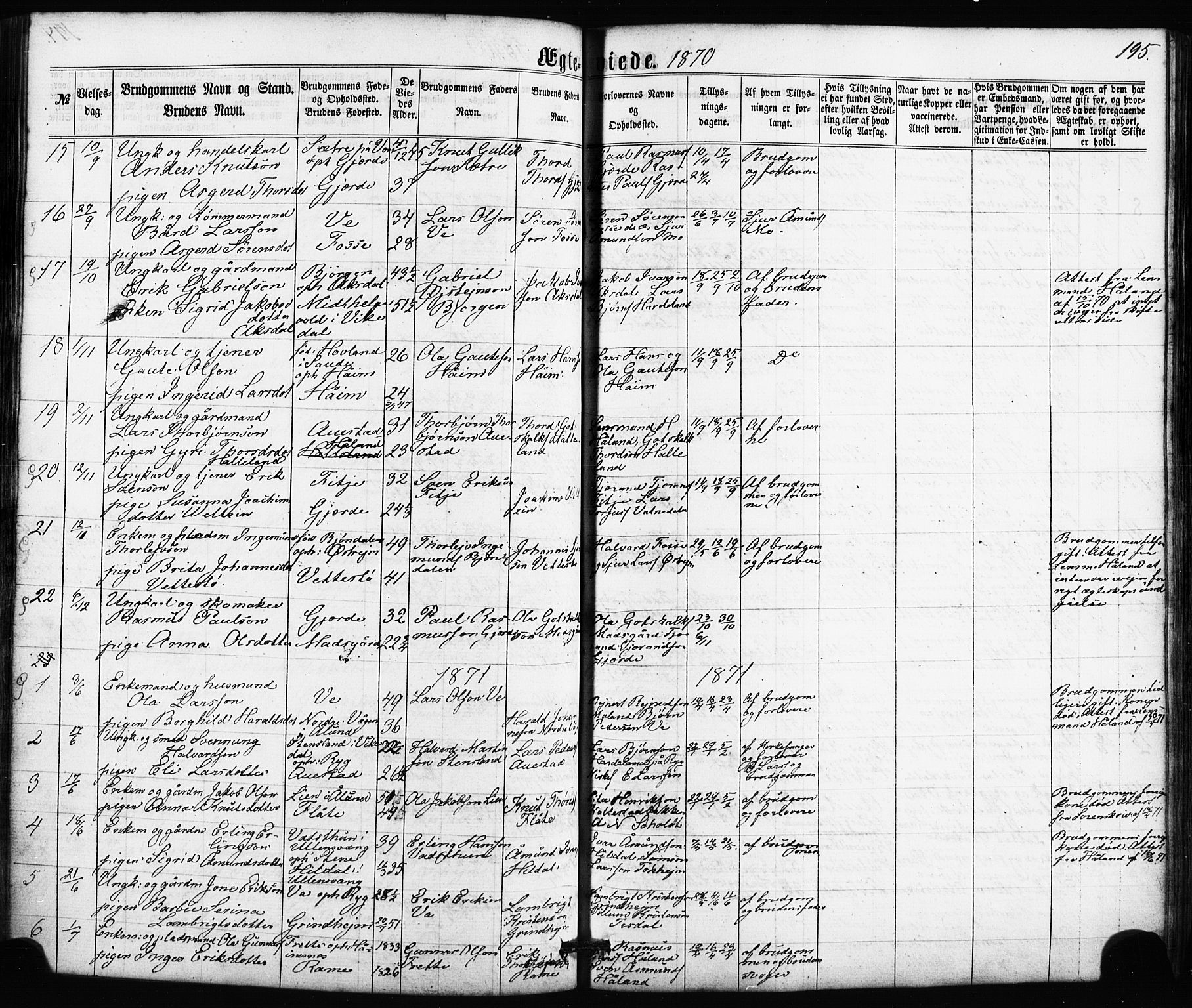 Etne sokneprestembete, SAB/A-75001/H/Haa: Parish register (official) no. A 9, 1862-1878, p. 195