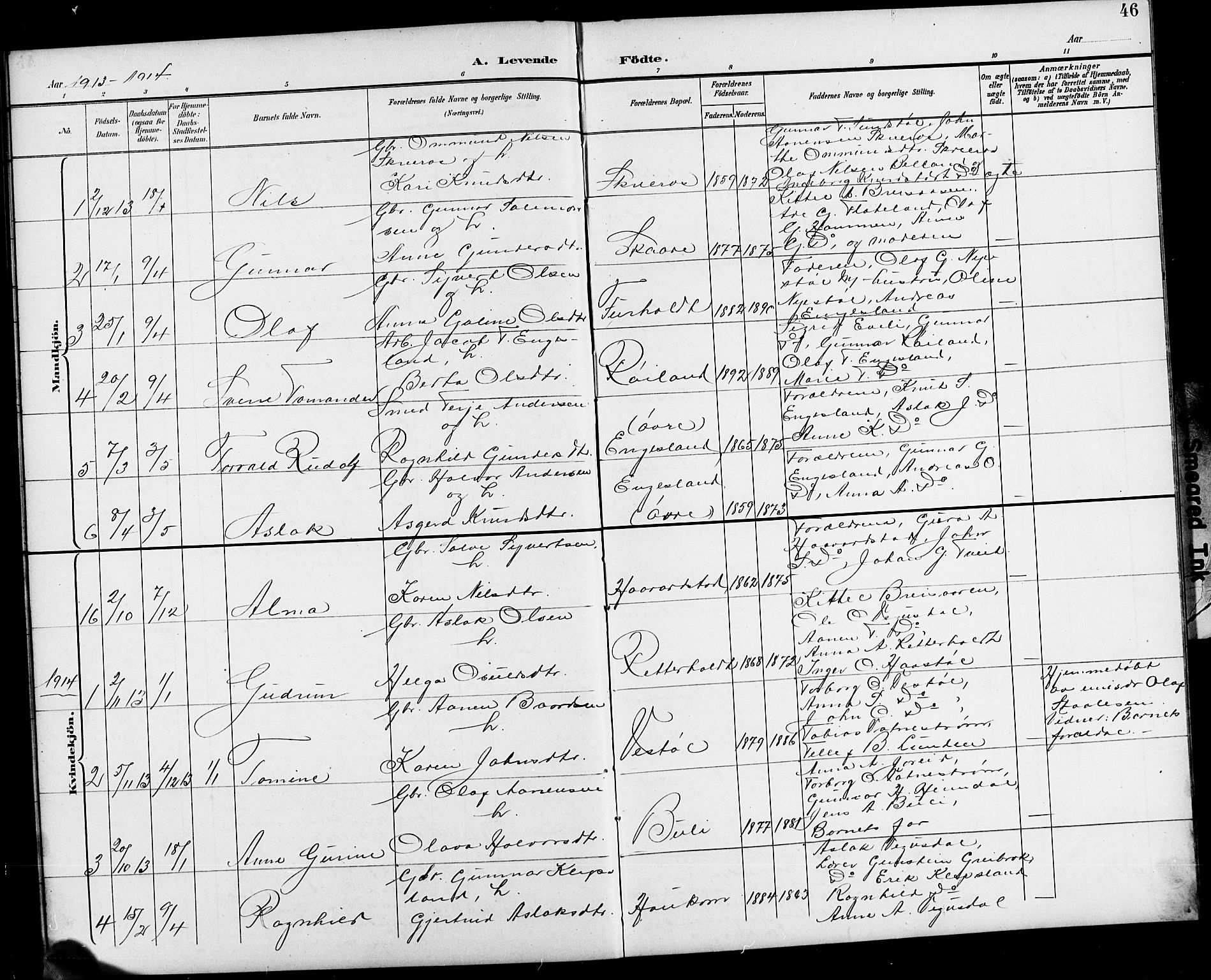 Herefoss sokneprestkontor, SAK/1111-0019/F/Fb/Fbb/L0003: Parish register (copy) no. B 3, 1892-1917, p. 46