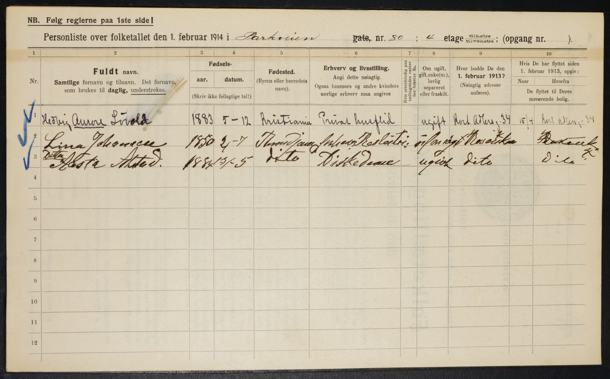 OBA, Municipal Census 1914 for Kristiania, 1914, p. 78577