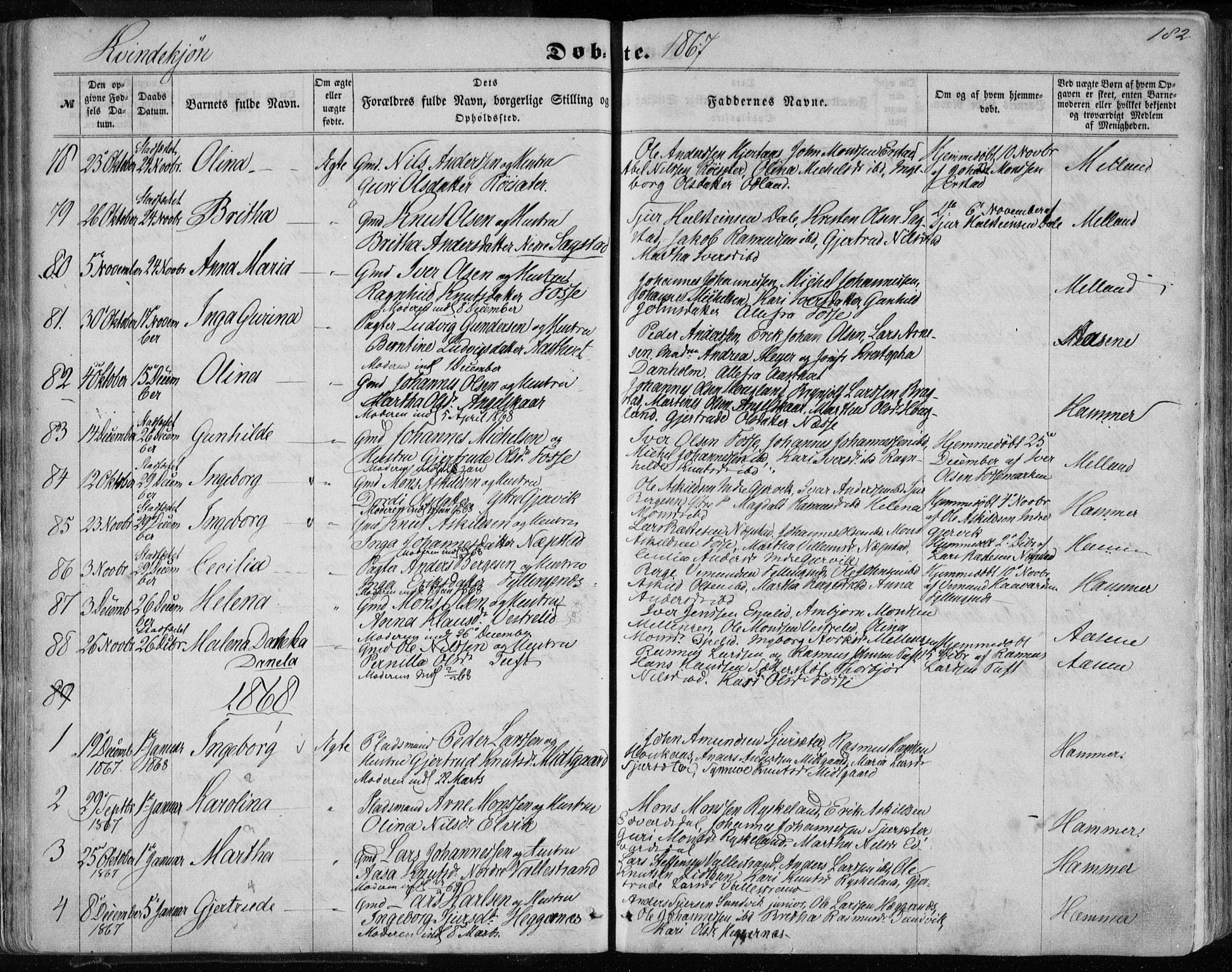 Hamre sokneprestembete, SAB/A-75501/H/Ha/Haa/Haaa/L0014: Parish register (official) no. A 14, 1858-1872, p. 182