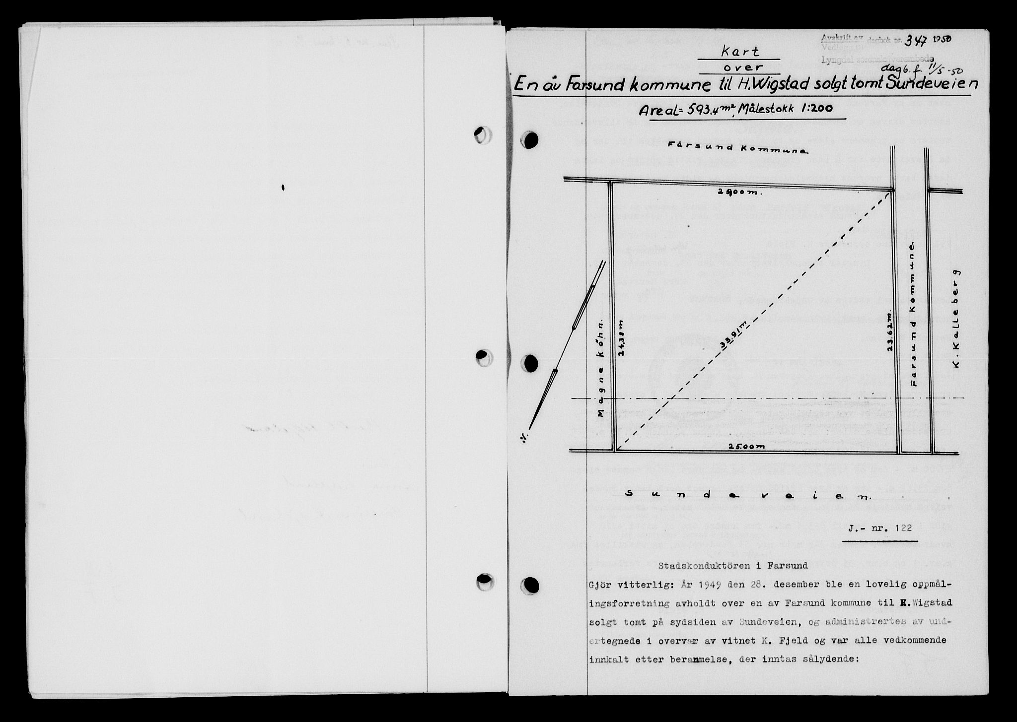 Lyngdal sorenskriveri, AV/SAK-1221-0004/G/Gb/L0665: Mortgage book no. A XI, 1950-1950, Diary no: : 347/1950