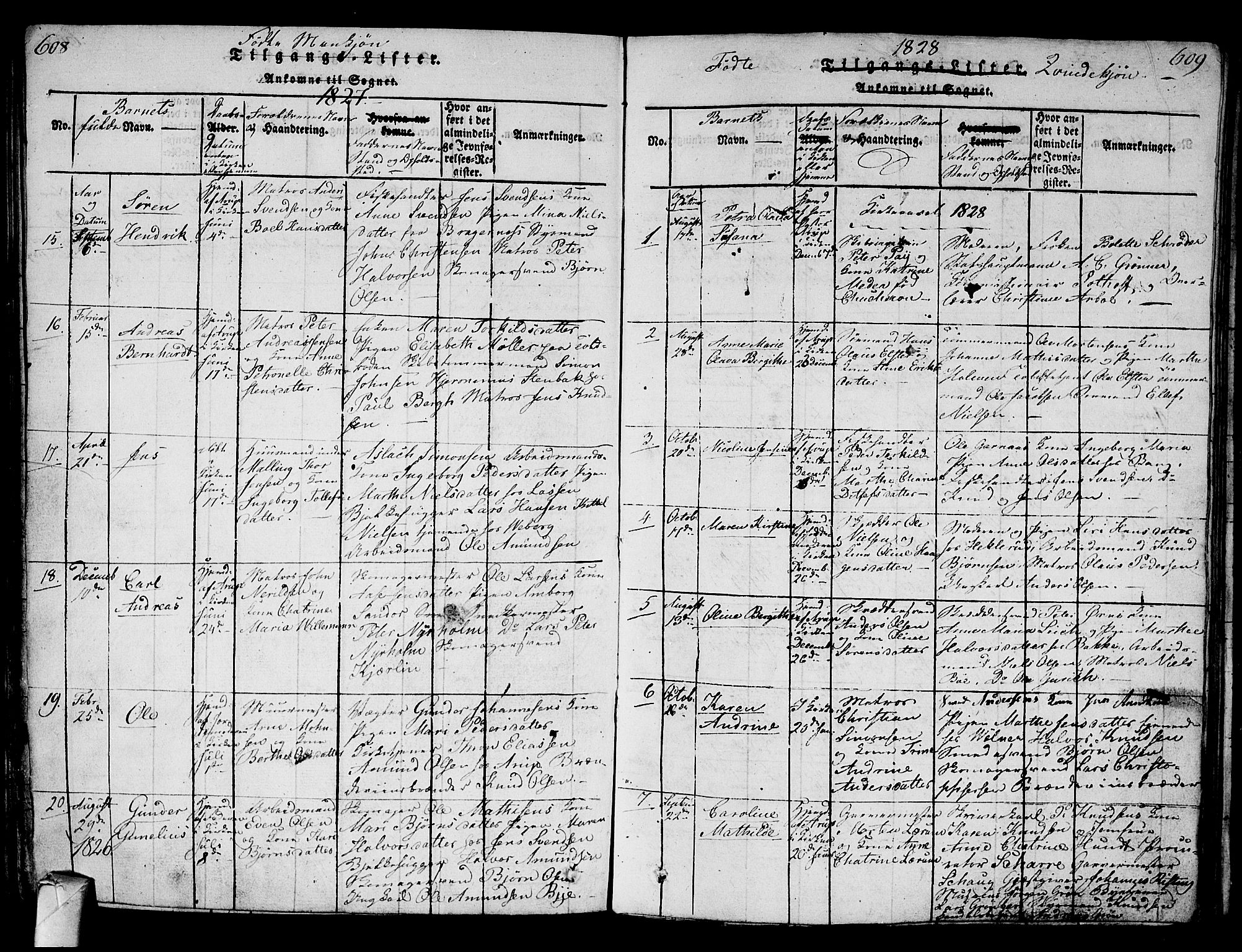 Strømsø kirkebøker, SAKO/A-246/G/Ga/L0001: Parish register (copy) no. 1, 1815-1829, p. 608-609