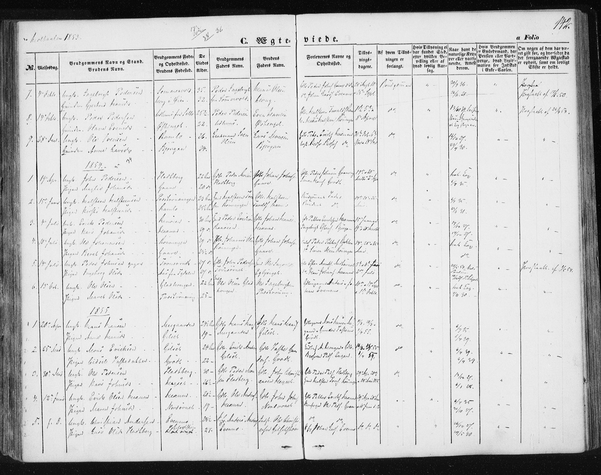 Ministerialprotokoller, klokkerbøker og fødselsregistre - Sør-Trøndelag, SAT/A-1456/685/L0963: Parish register (official) no. 685A06 /1, 1846-1859, p. 142