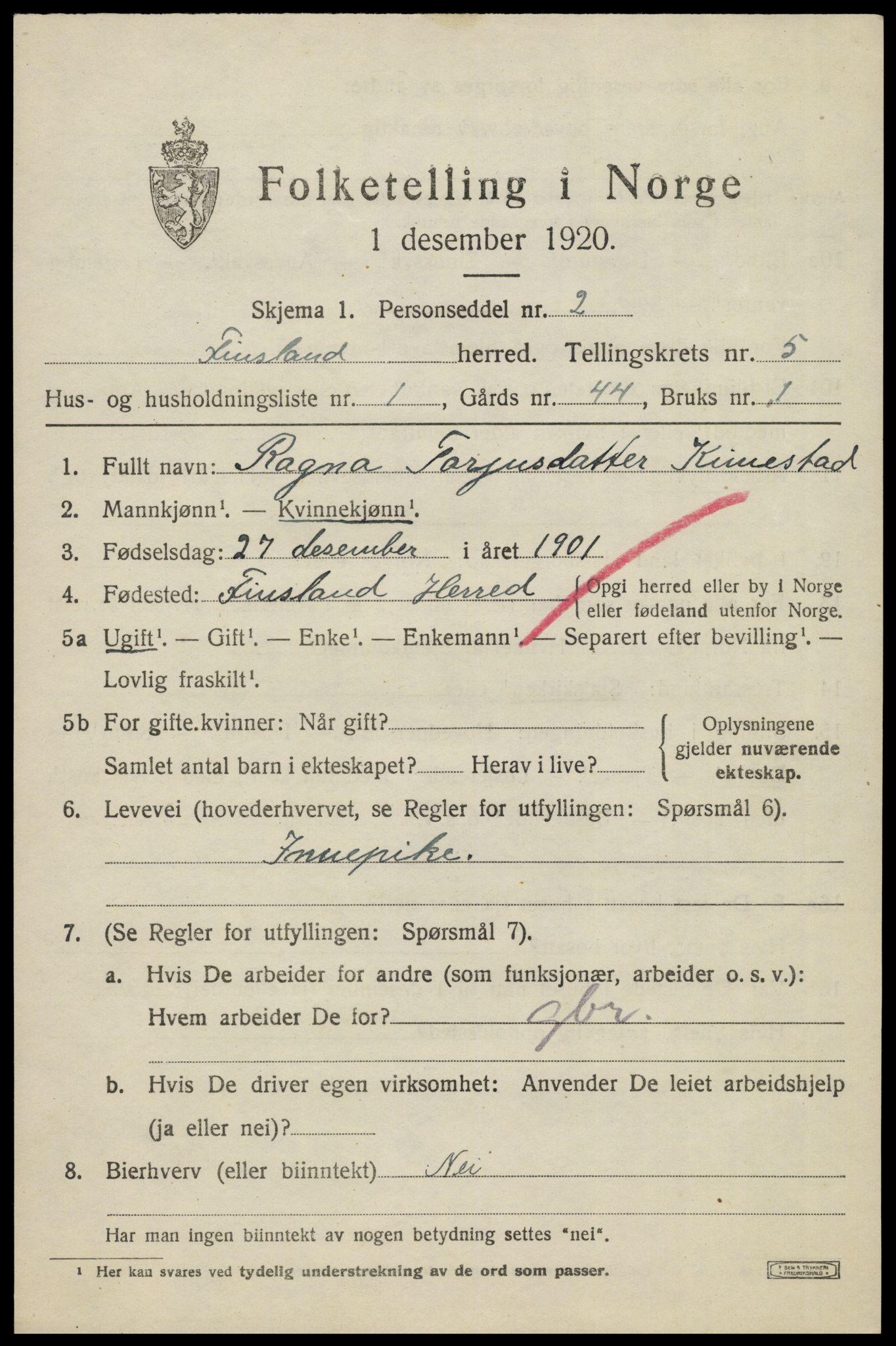 SAK, 1920 census for Finsland, 1920, p. 1816