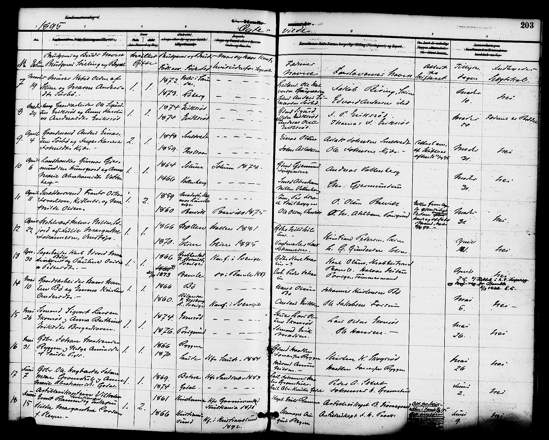 Gjerpen kirkebøker, AV/SAKO-A-265/F/Fa/L0010: Parish register (official) no. I 10, 1886-1895, p. 203