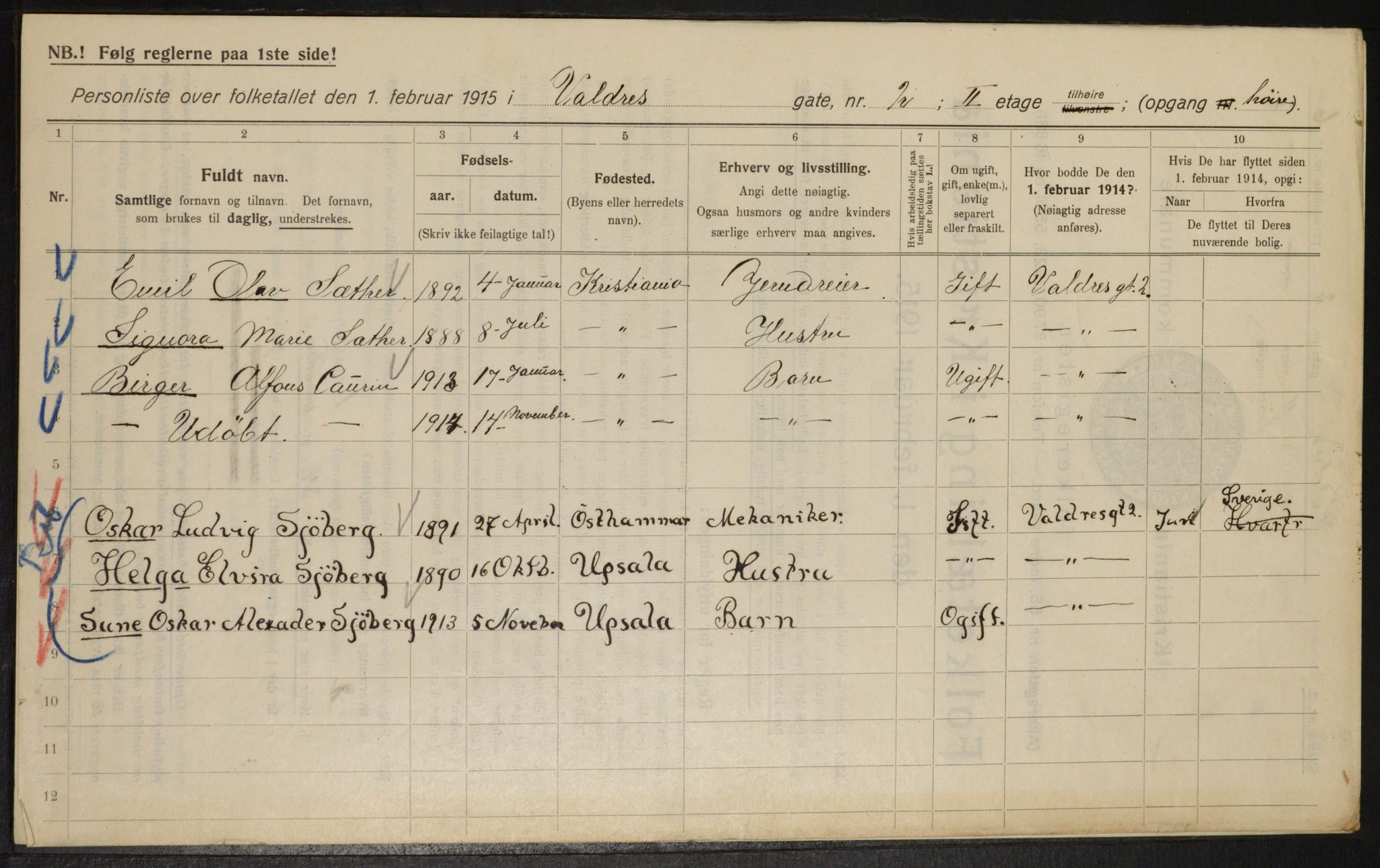 OBA, Municipal Census 1915 for Kristiania, 1915, p. 122265