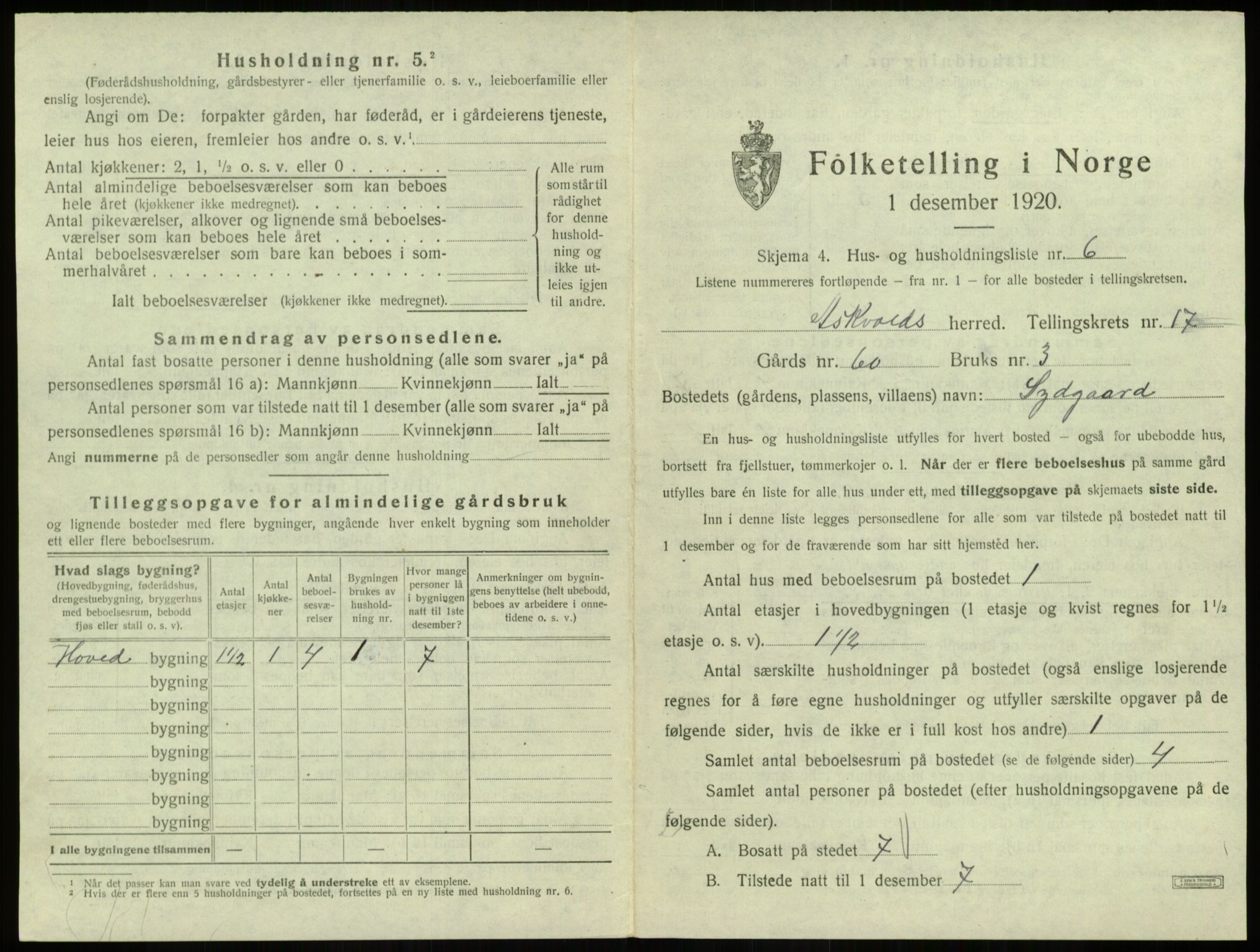 SAB, 1920 census for Askvoll, 1920, p. 918