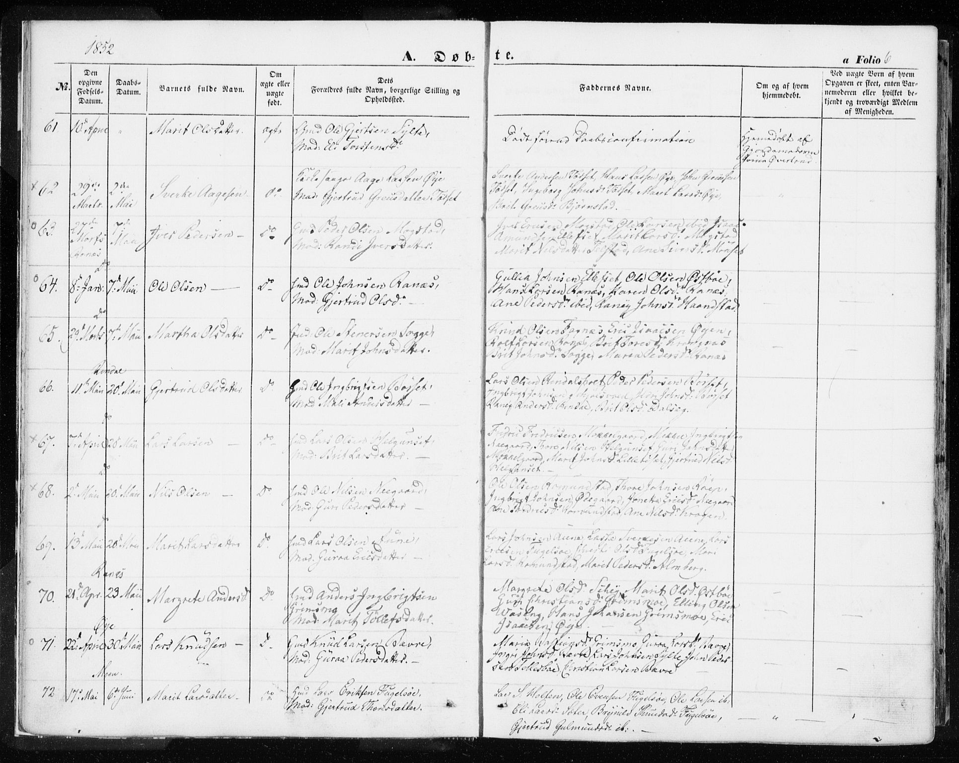 Ministerialprotokoller, klokkerbøker og fødselsregistre - Møre og Romsdal, AV/SAT-A-1454/595/L1044: Parish register (official) no. 595A06, 1852-1863, p. 6