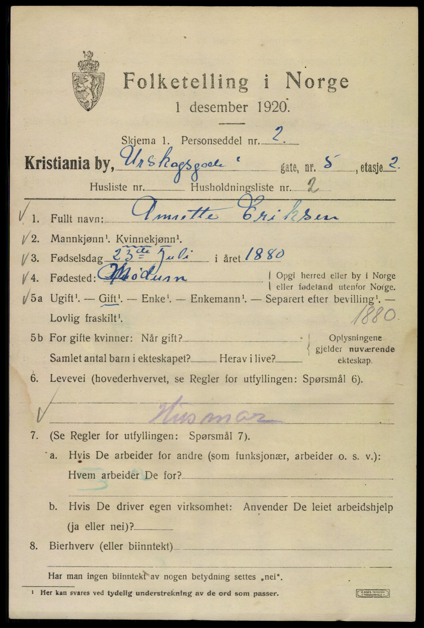 SAO, 1920 census for Kristiania, 1920, p. 620243