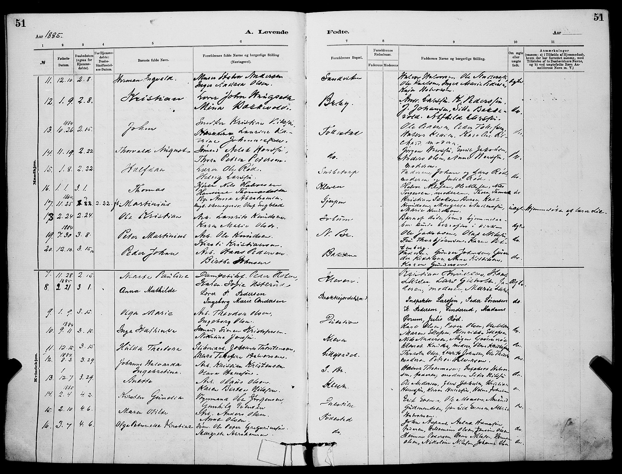Skien kirkebøker, SAKO/A-302/G/Ga/L0006: Parish register (copy) no. 6, 1881-1890, p. 51