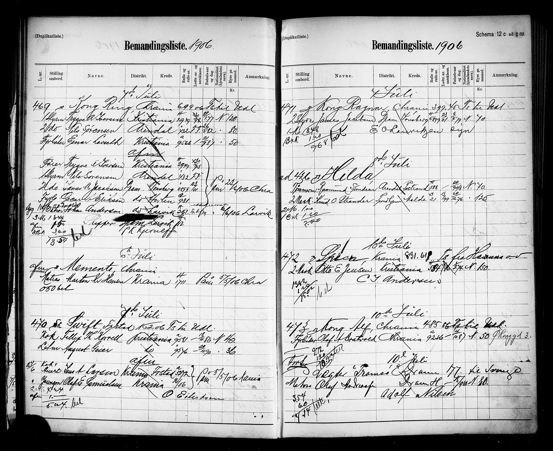 Oslo mønstringskontor, AV/SAO-A-10569g/G/Ga/L0010: Mønstringsjournal, 1906-1907