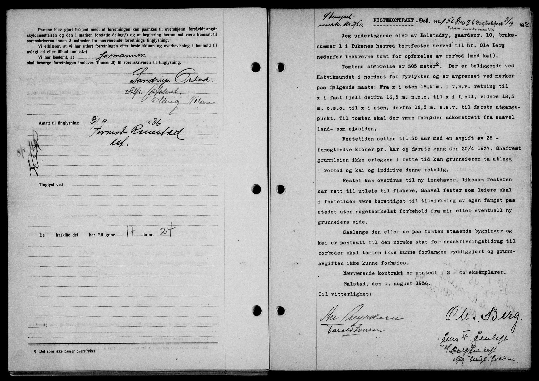 Lofoten sorenskriveri, SAT/A-0017/1/2/2C/L0001a: Mortgage book no. 1a, 1936-1937, Diary no: : 1568/1936
