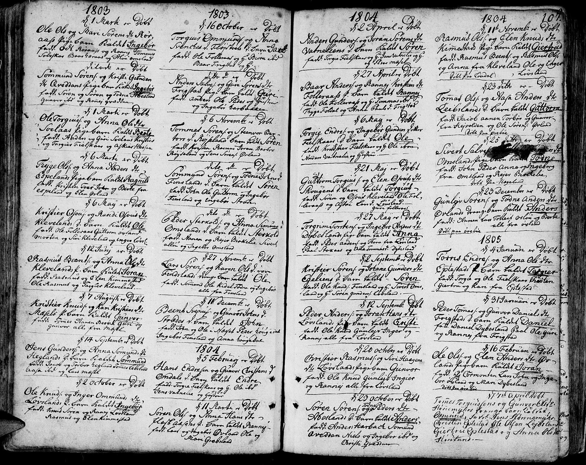 Bjelland sokneprestkontor, SAK/1111-0005/F/Fa/Faa/L0001: Parish register (official) no. A 1 /2, 1793-1815, p. 107