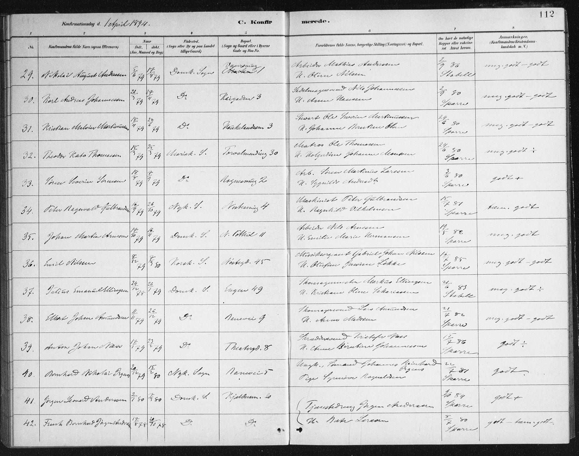 Domkirken sokneprestembete, SAB/A-74801/H/Haa/L0066: Curate's parish register no. A 4, 1880-1912, p. 112