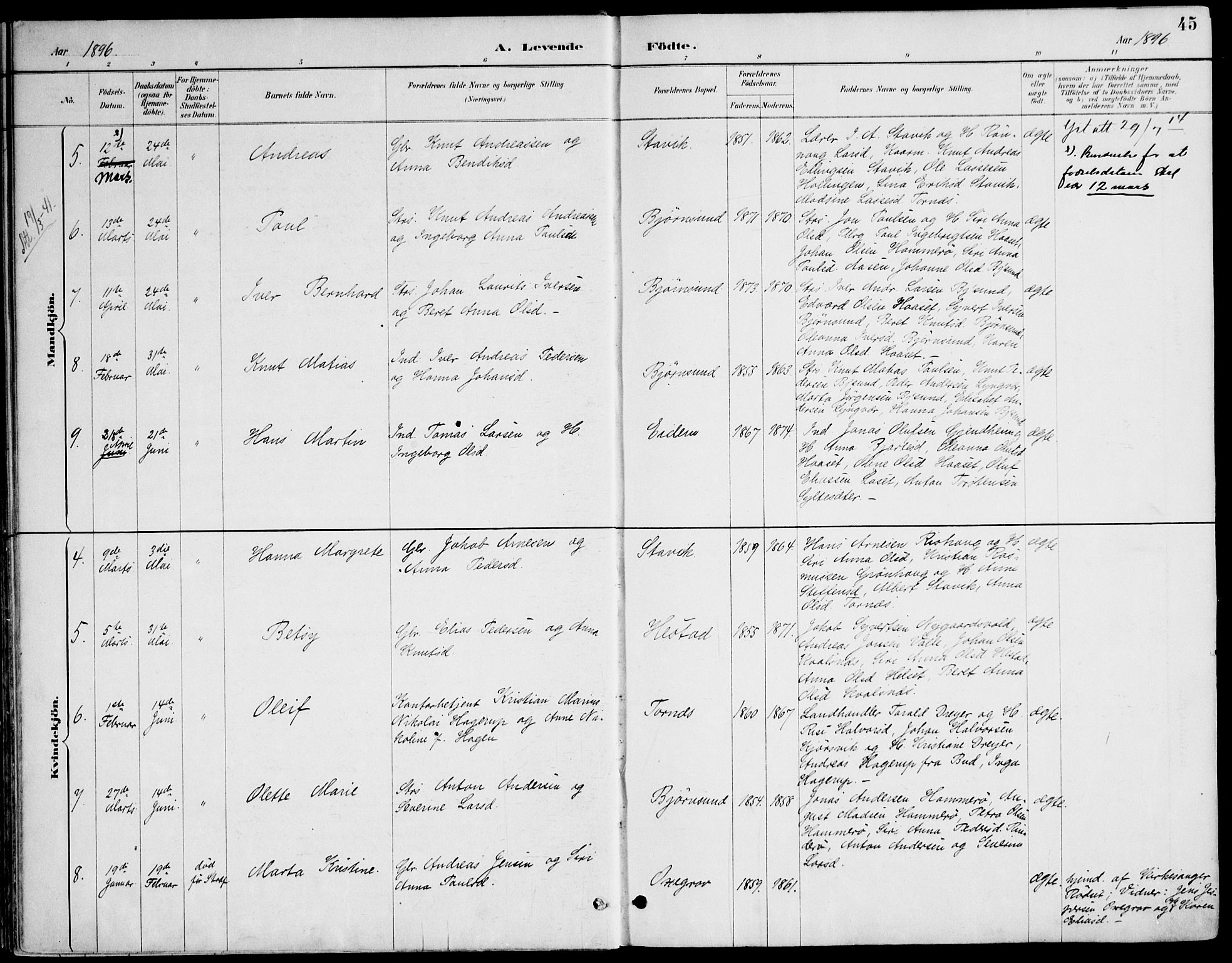 Ministerialprotokoller, klokkerbøker og fødselsregistre - Møre og Romsdal, AV/SAT-A-1454/565/L0750: Parish register (official) no. 565A04, 1887-1905, p. 45