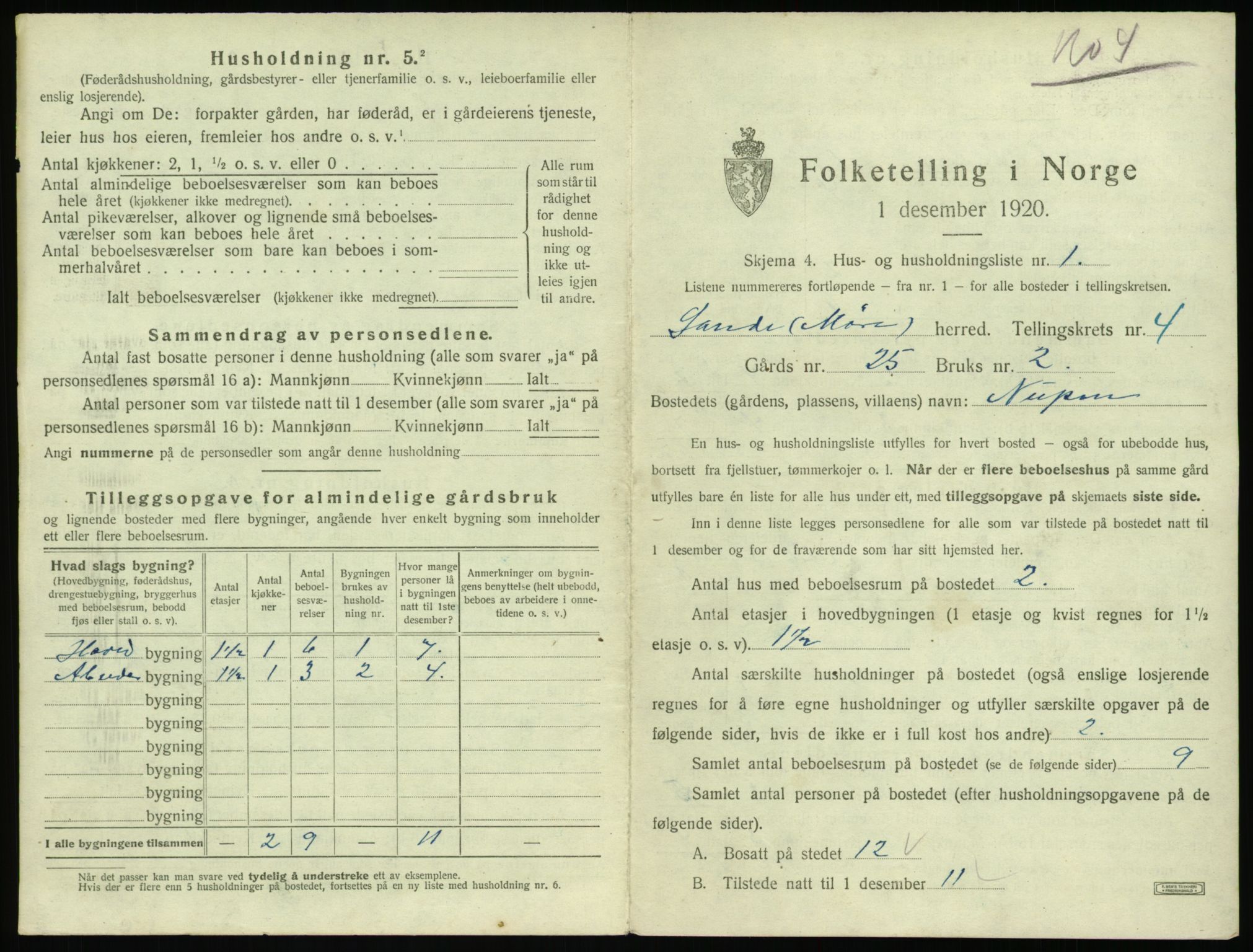 SAT, 1920 census for Sande (MR), 1920, p. 360