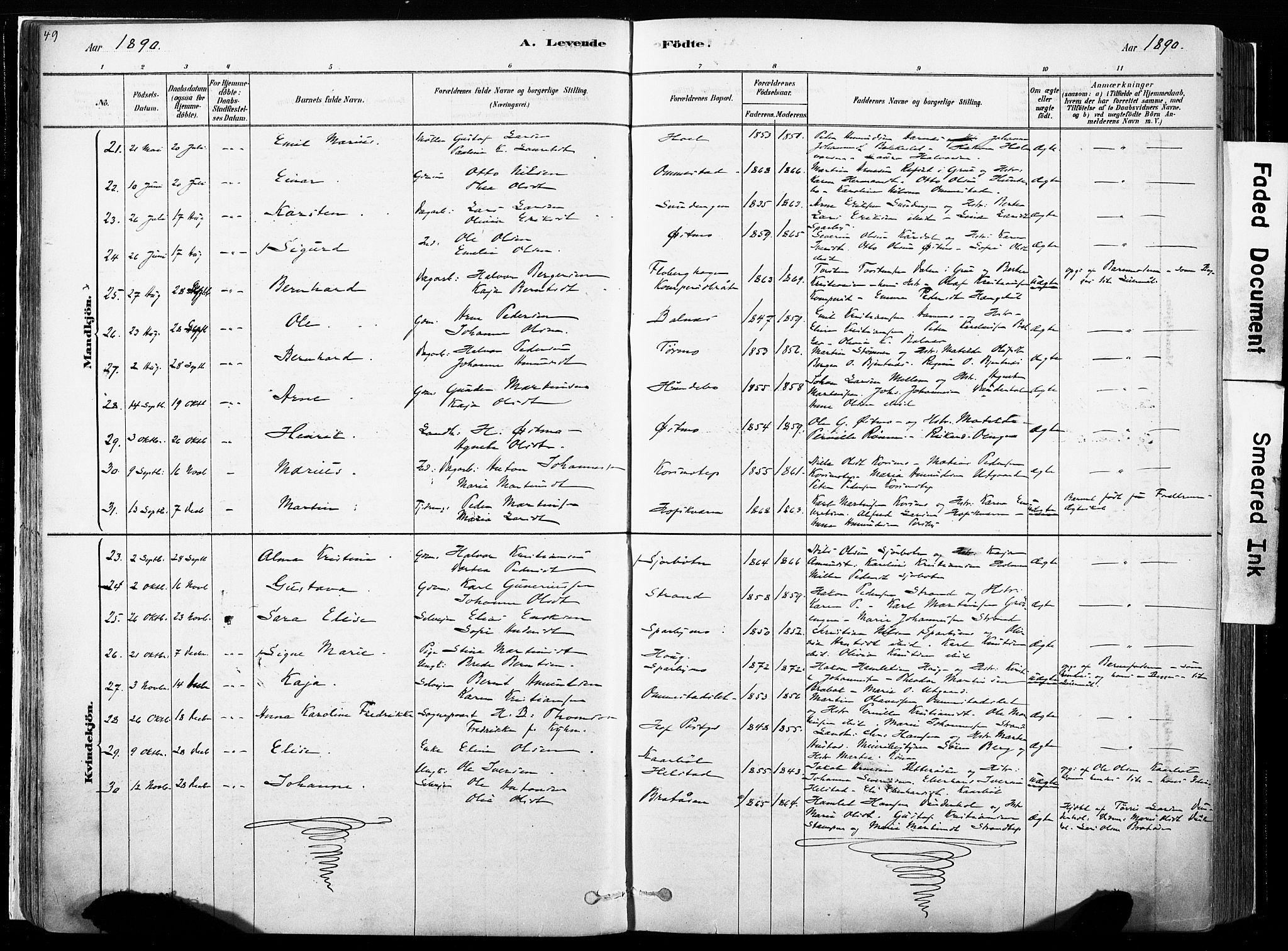 Hof prestekontor, AV/SAH-PREST-038/H/Ha/Haa/L0010: Parish register (official) no. 10, 1878-1909, p. 49