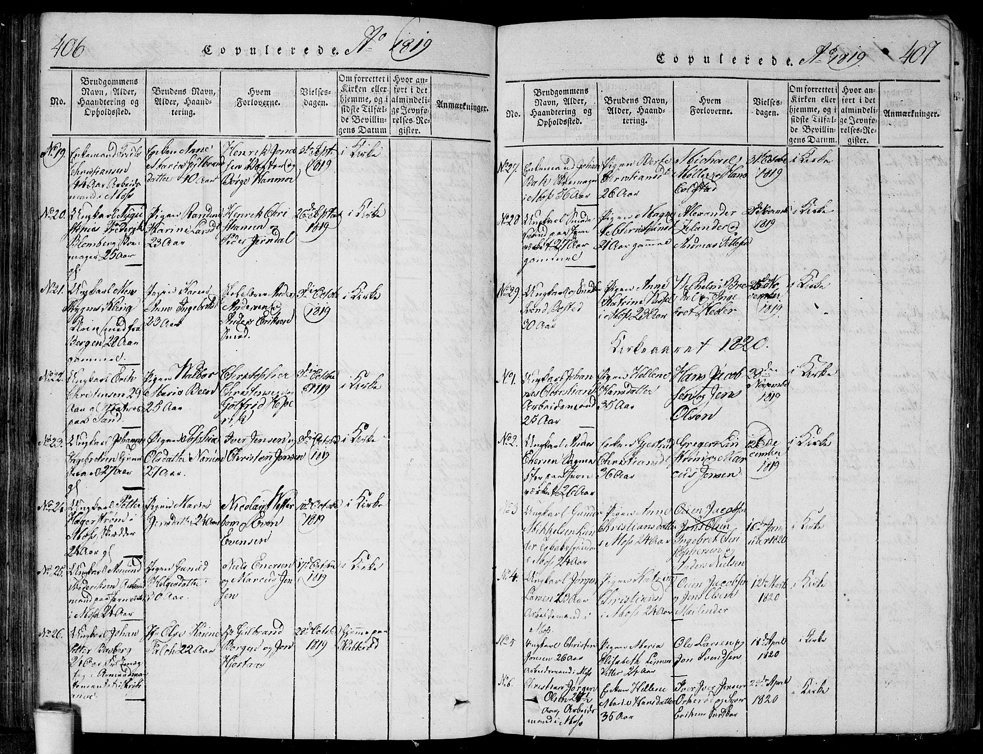 Moss prestekontor Kirkebøker, SAO/A-2003/F/Fa/L0005: Parish register (official) no. I 5, 1814-1828, p. 406-407