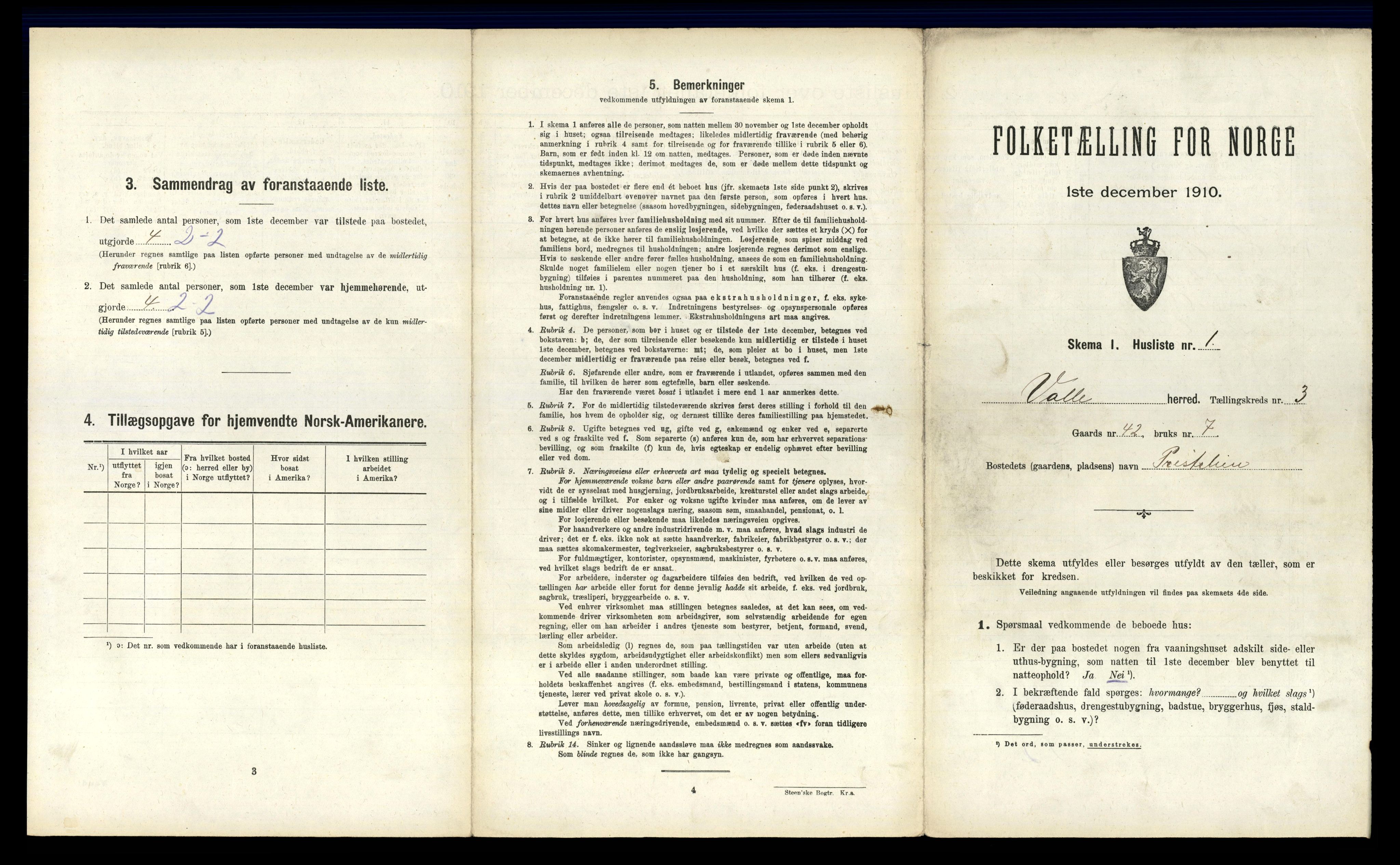 RA, 1910 census for Valle, 1910, p. 223