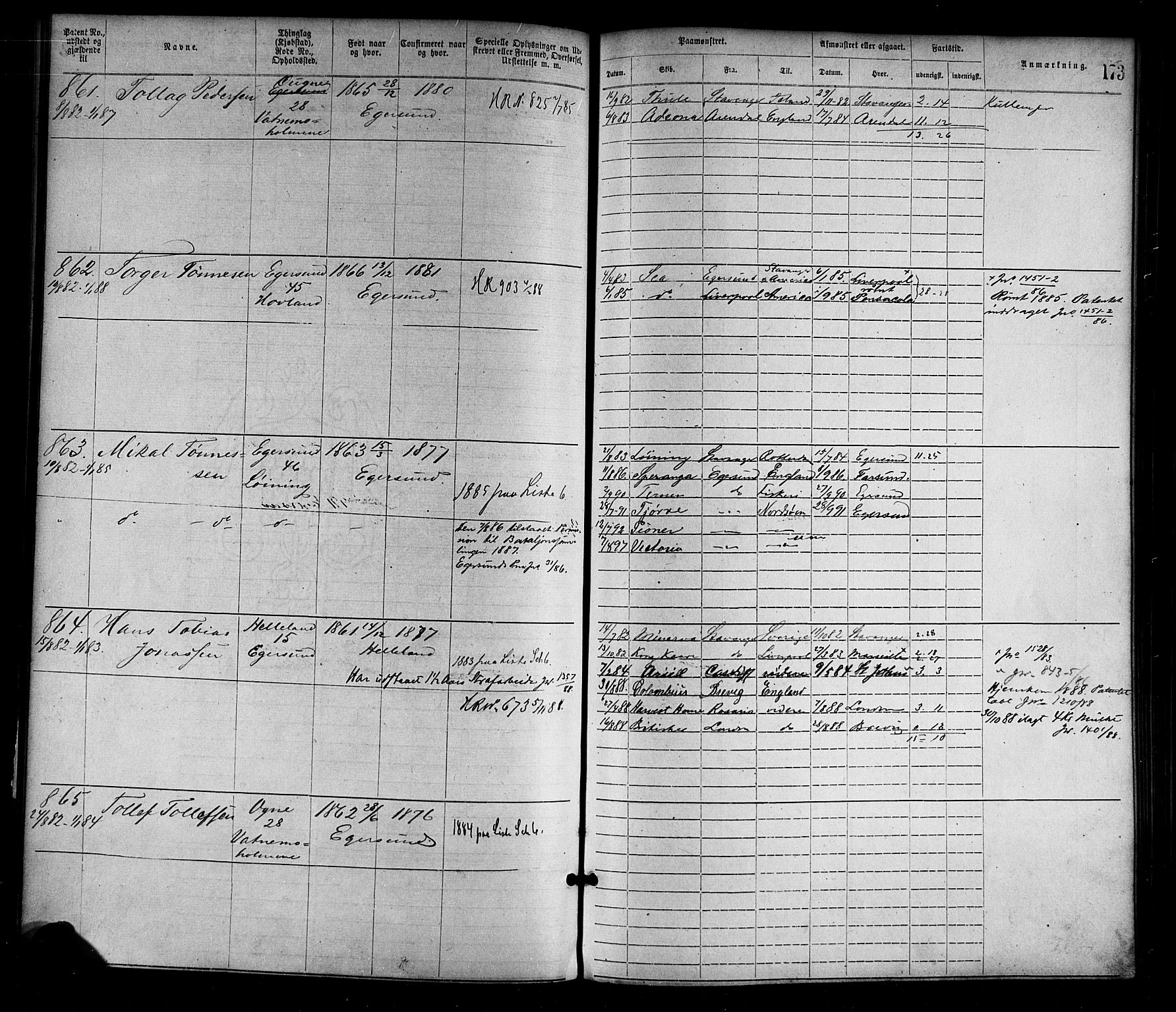 Egersund mønstringskrets, AV/SAK-2031-0019/F/Fa/L0001: Annotasjonsrulle nr 1-1440 med register, O-1, 1869-1895, p. 194