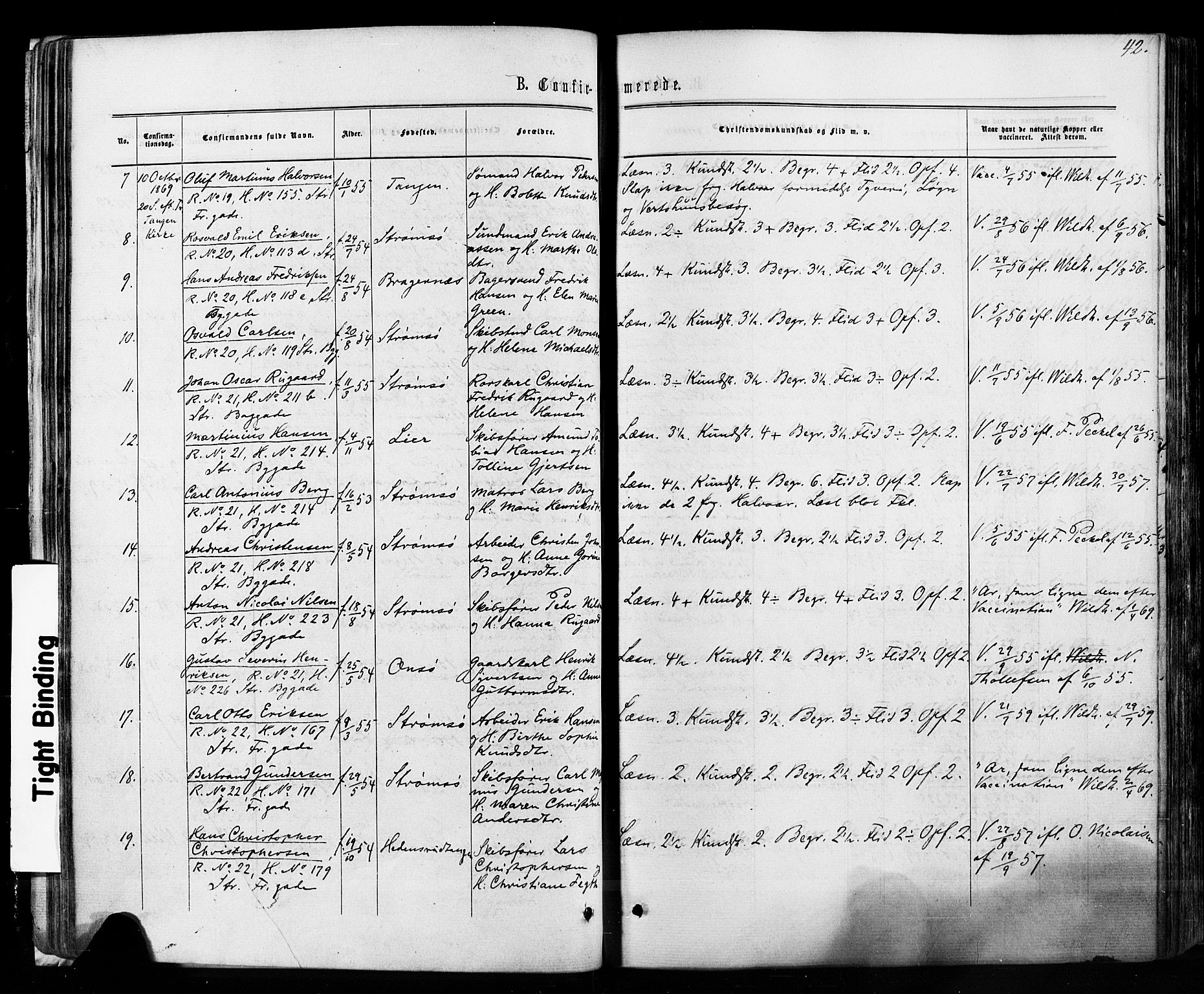 Strømsø kirkebøker, AV/SAKO-A-246/F/Fa/L0018: Parish register (official) no. I 18, 1865-1878, p. 42