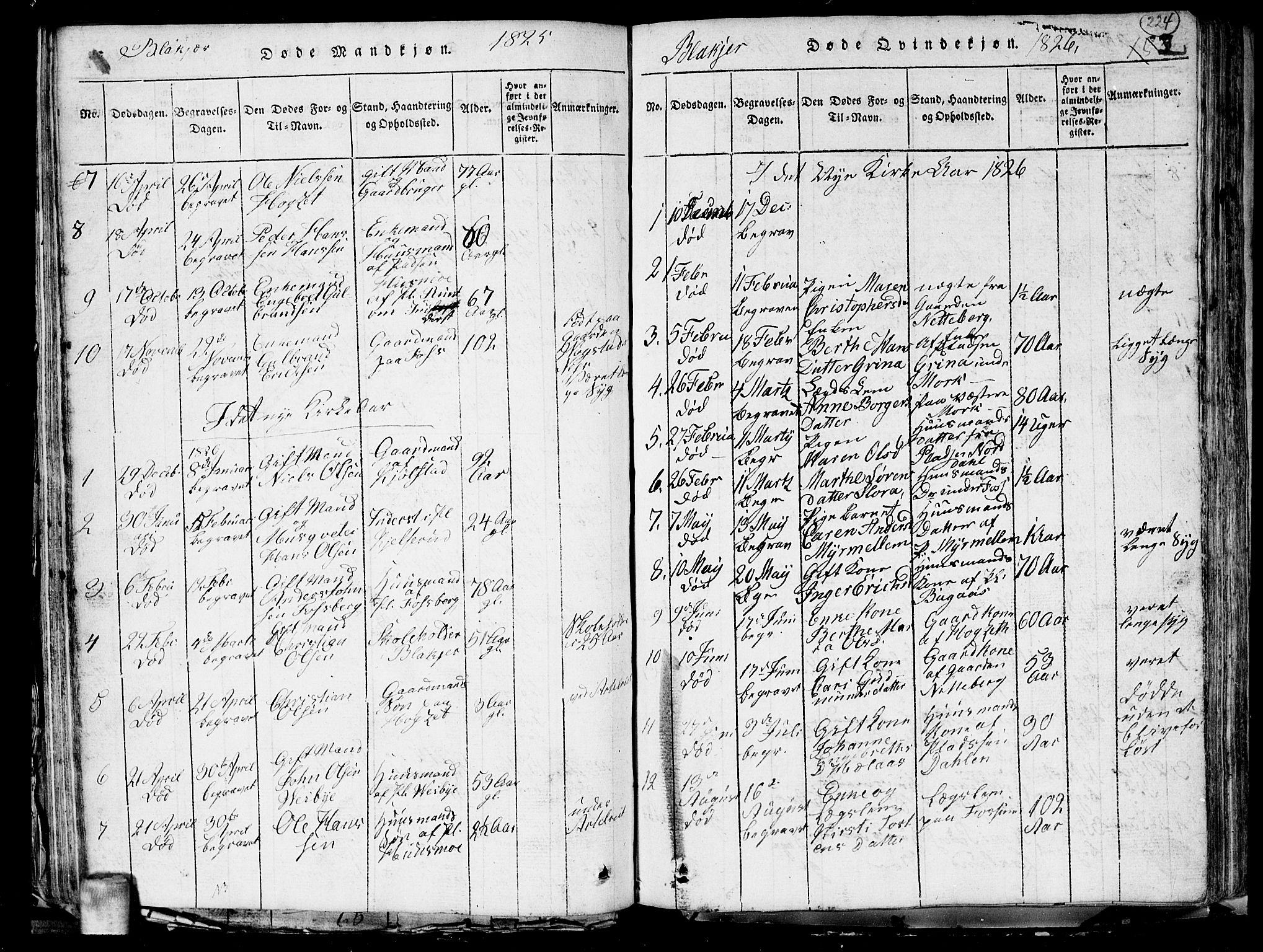 Aurskog prestekontor Kirkebøker, SAO/A-10304a/G/Ga/L0001: Parish register (copy) no. I 1, 1814-1829, p. 224