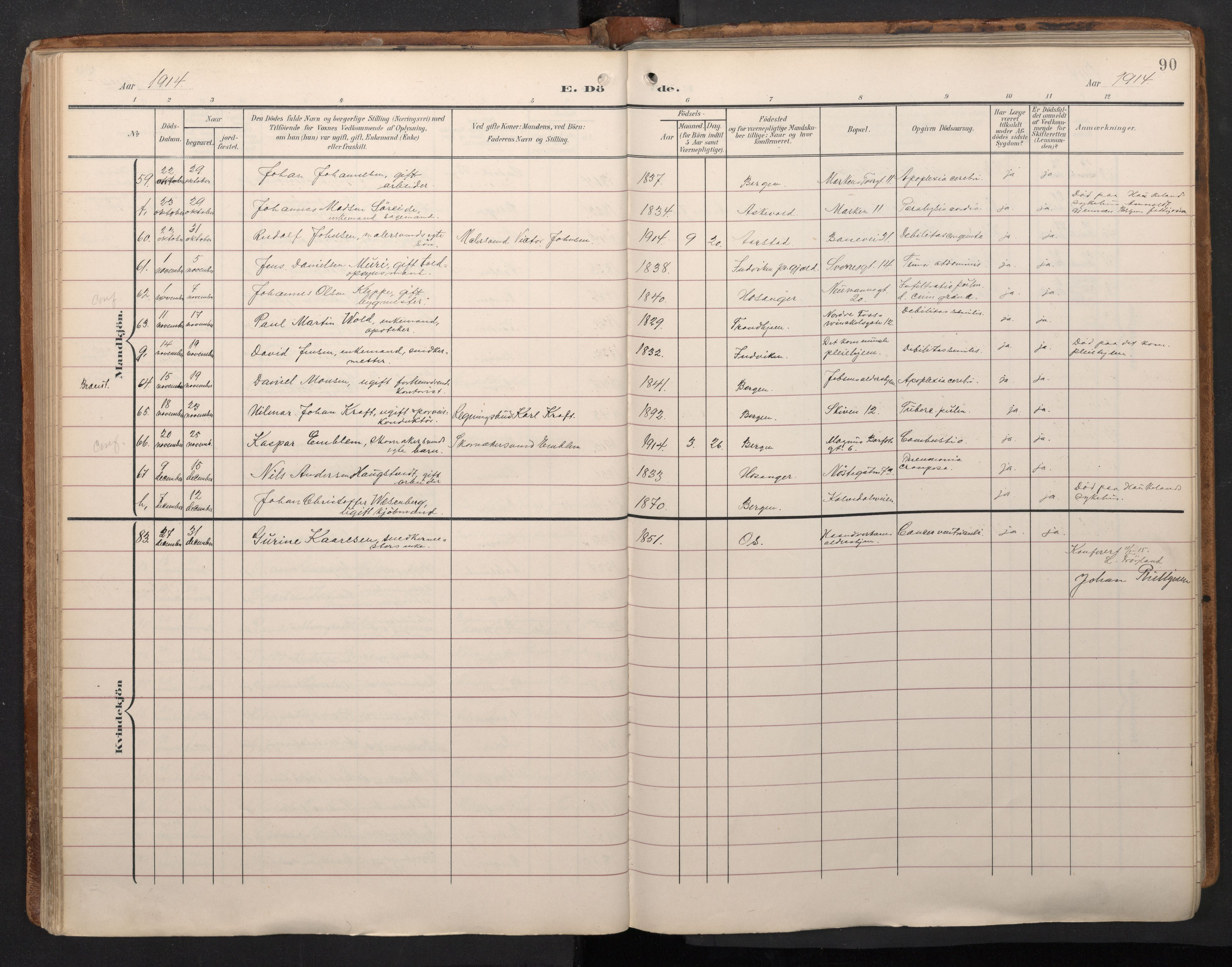 Domkirken sokneprestembete, AV/SAB-A-74801/H/Haa/L0044: Parish register (official) no. E 6, 1904-1946, p. 89b-90a