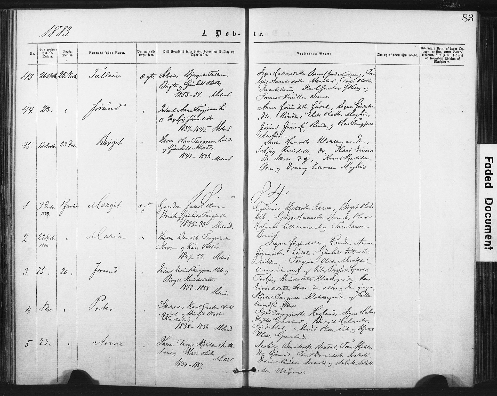 Fyresdal kirkebøker, SAKO/A-263/F/Fa/L0006: Parish register (official) no. I 6, 1872-1886, p. 83