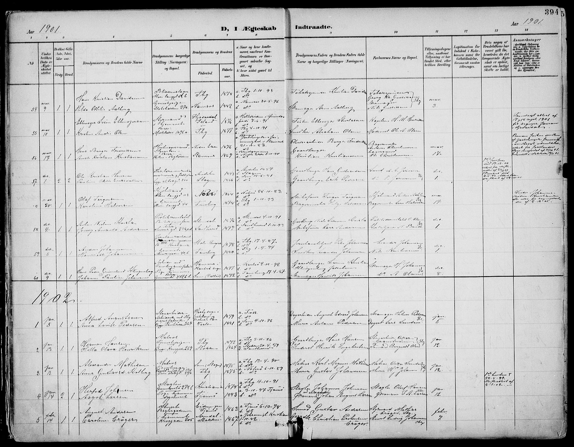 Tønsberg kirkebøker, AV/SAKO-A-330/F/Fa/L0013: Parish register (official) no. I 13, 1900-1913, p. 394