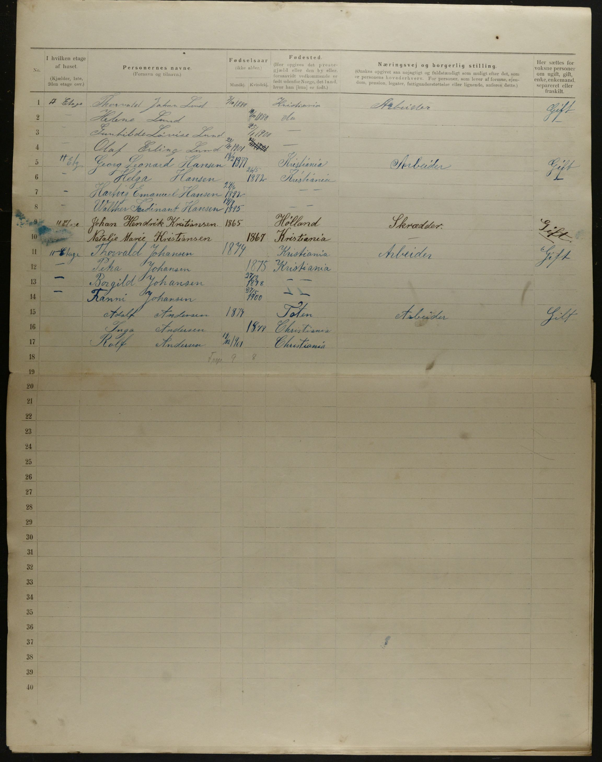 OBA, Municipal Census 1901 for Kristiania, 1901, p. 19671