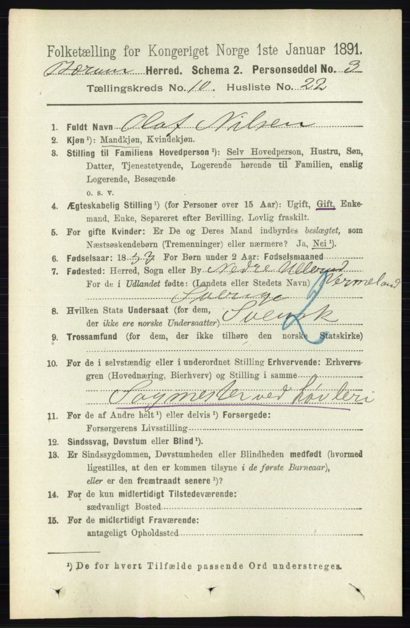 RA, 1891 census for 0219 Bærum, 1891, p. 6749