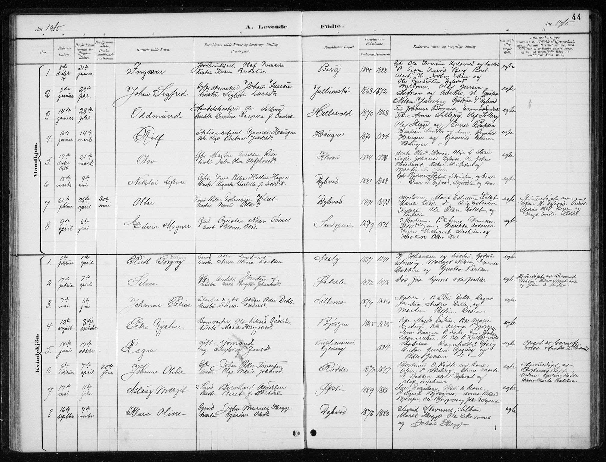 Ministerialprotokoller, klokkerbøker og fødselsregistre - Nord-Trøndelag, SAT/A-1458/710/L0096: Parish register (copy) no. 710C01, 1892-1925, p. 44