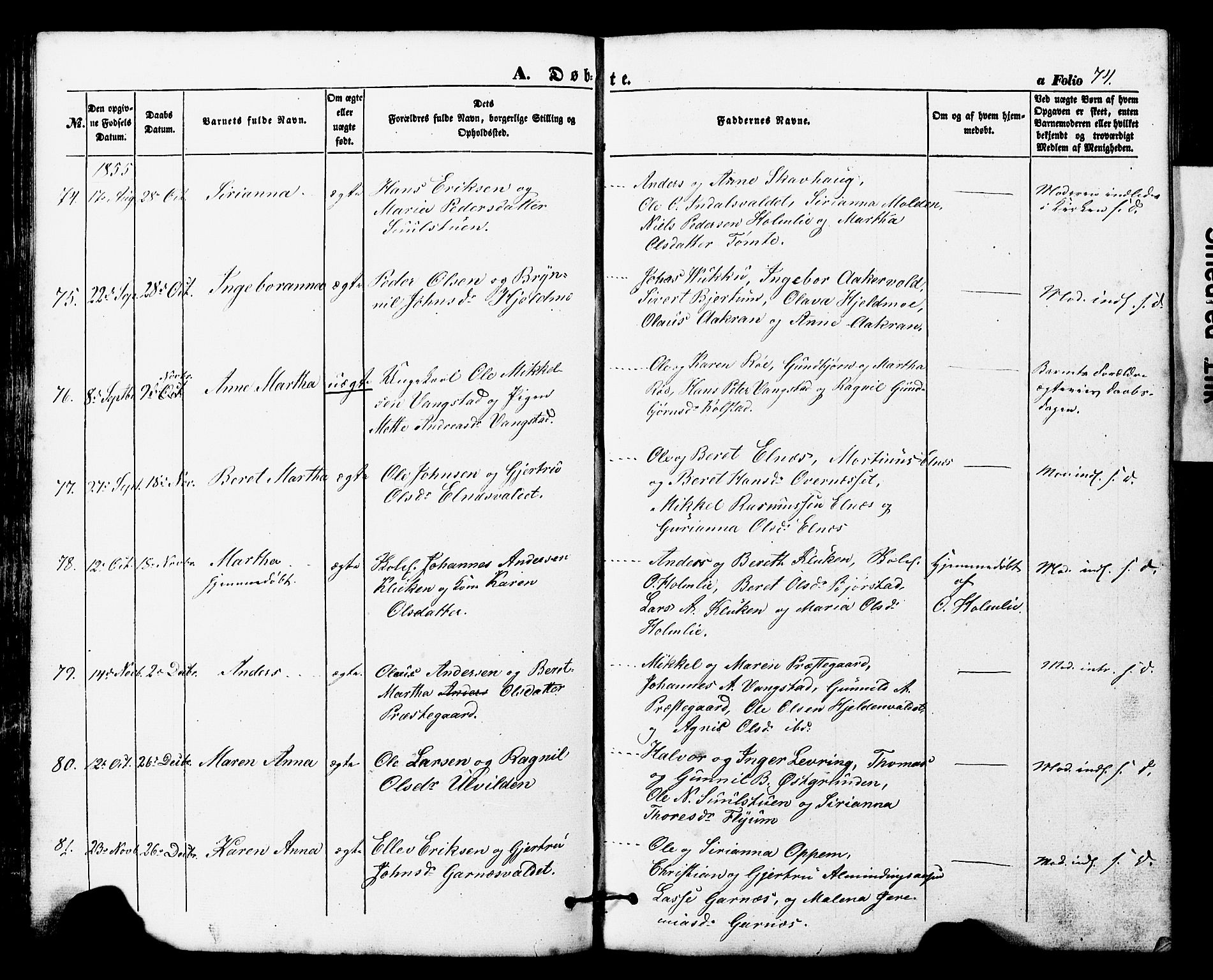 Ministerialprotokoller, klokkerbøker og fødselsregistre - Nord-Trøndelag, SAT/A-1458/724/L0268: Parish register (copy) no. 724C04, 1846-1878, p. 74