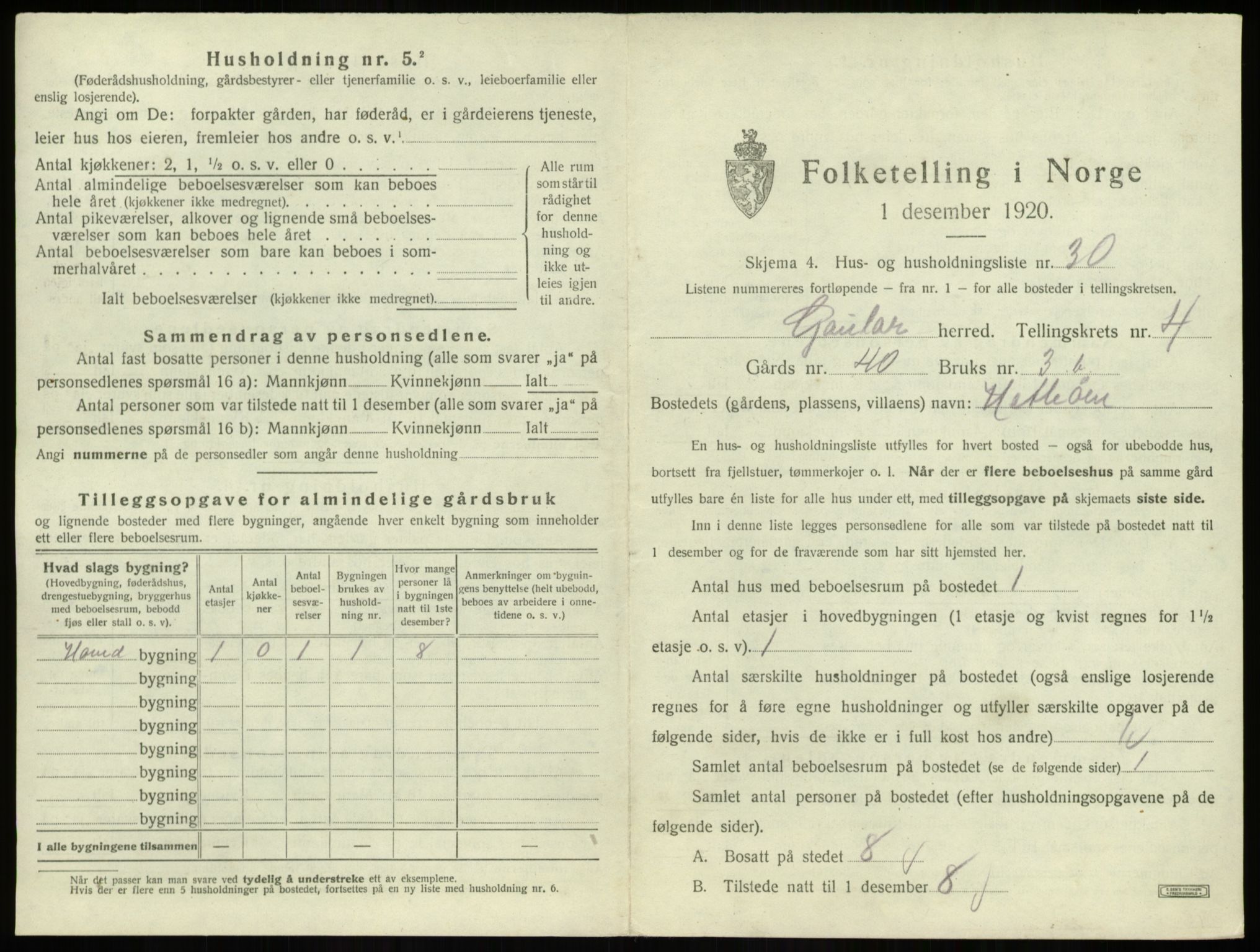 SAB, 1920 census for Gaular, 1920, p. 311