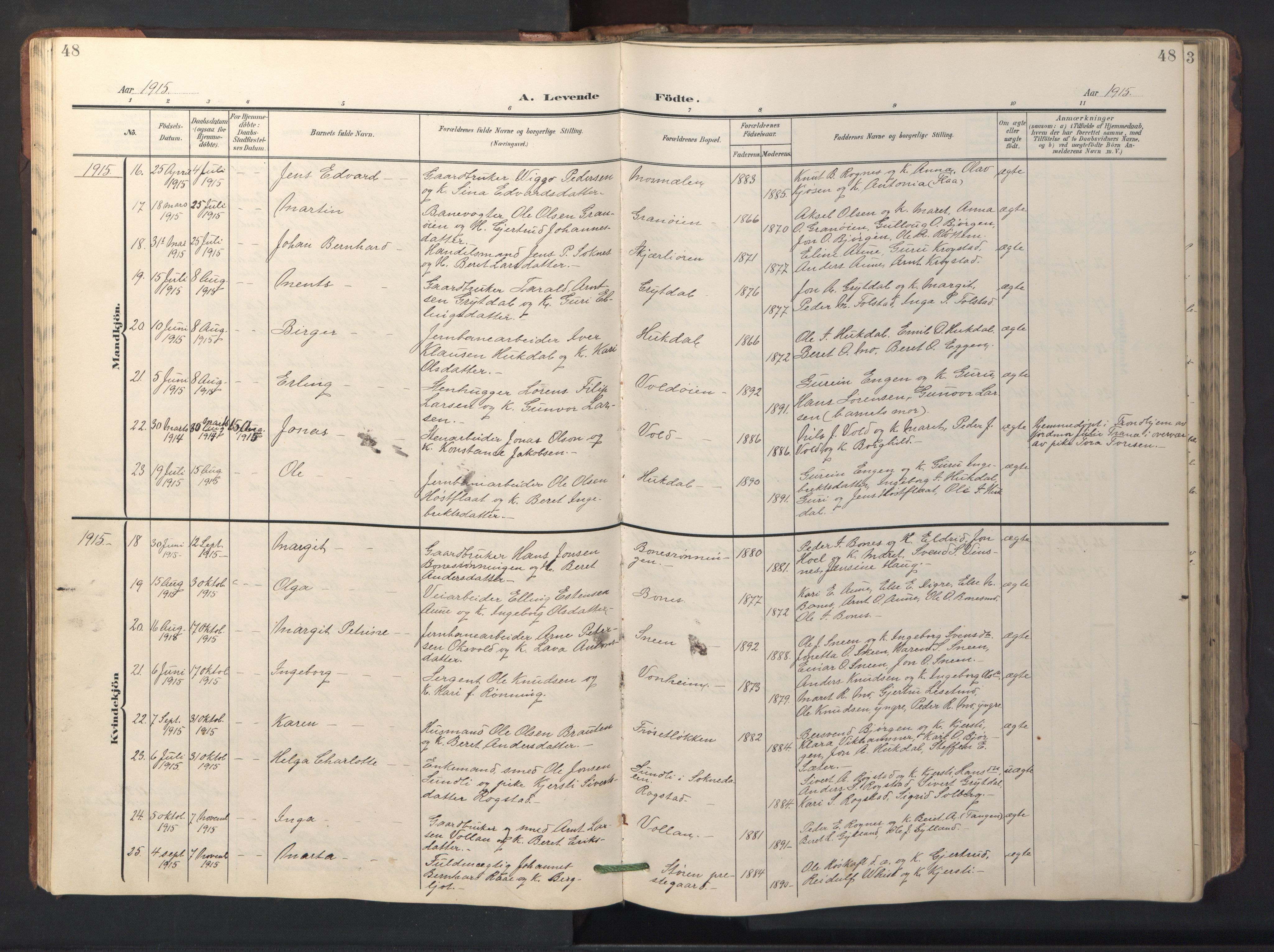 Ministerialprotokoller, klokkerbøker og fødselsregistre - Sør-Trøndelag, SAT/A-1456/687/L1019: Parish register (copy) no. 687C03, 1904-1931, p. 48