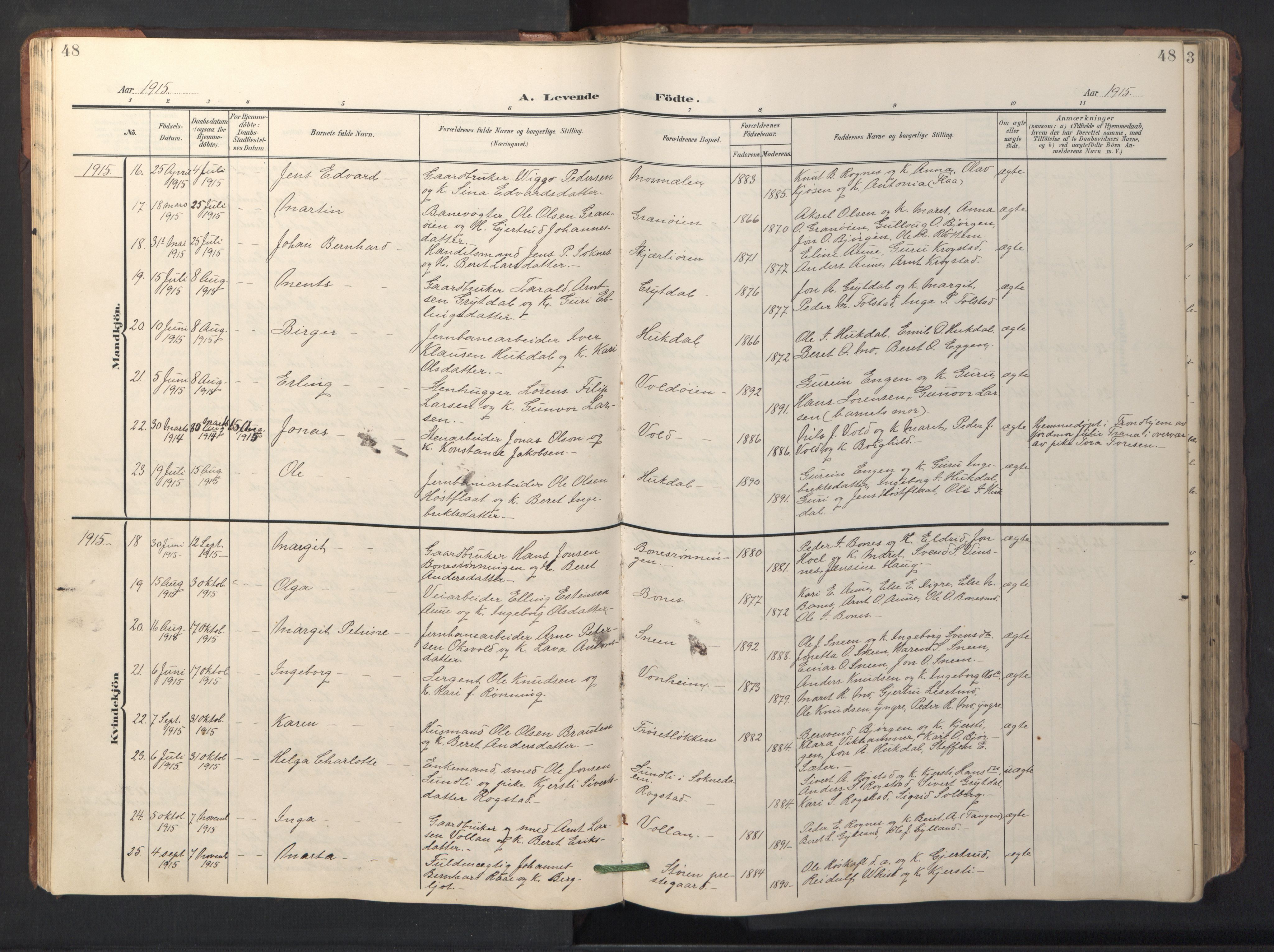 Ministerialprotokoller, klokkerbøker og fødselsregistre - Sør-Trøndelag, AV/SAT-A-1456/687/L1019: Parish register (copy) no. 687C03, 1904-1931, p. 48