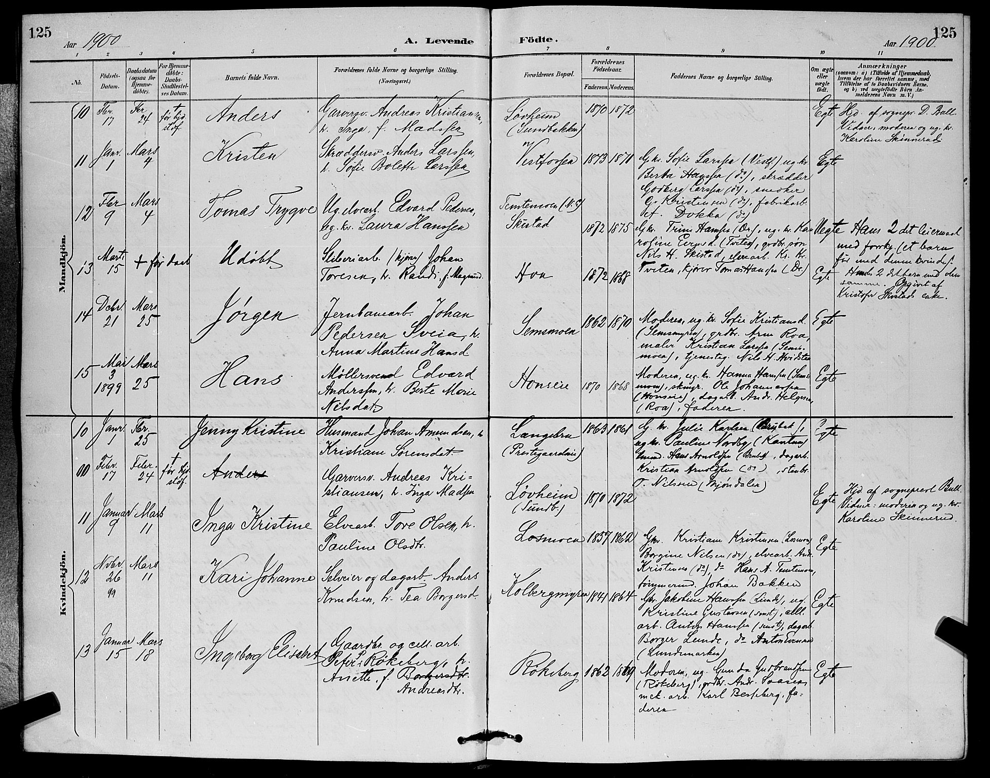 Eiker kirkebøker, SAKO/A-4/G/Ga/L0007: Parish register (copy) no. I 7, 1893-1902, p. 125