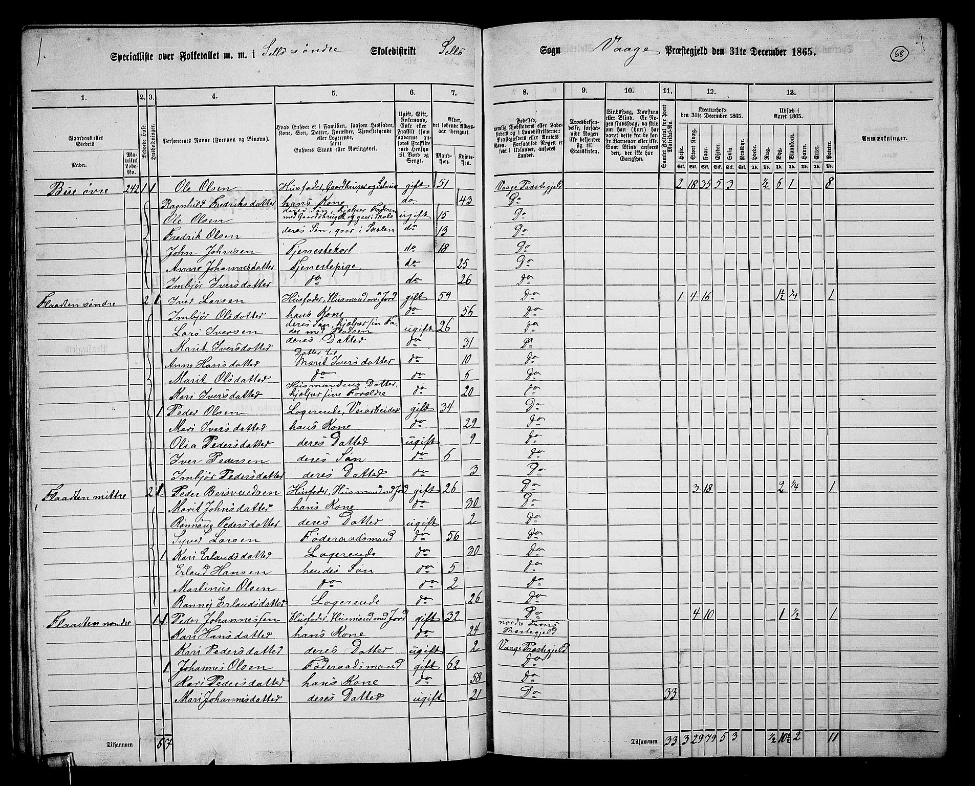 RA, 1865 census for Vågå, 1865, p. 228