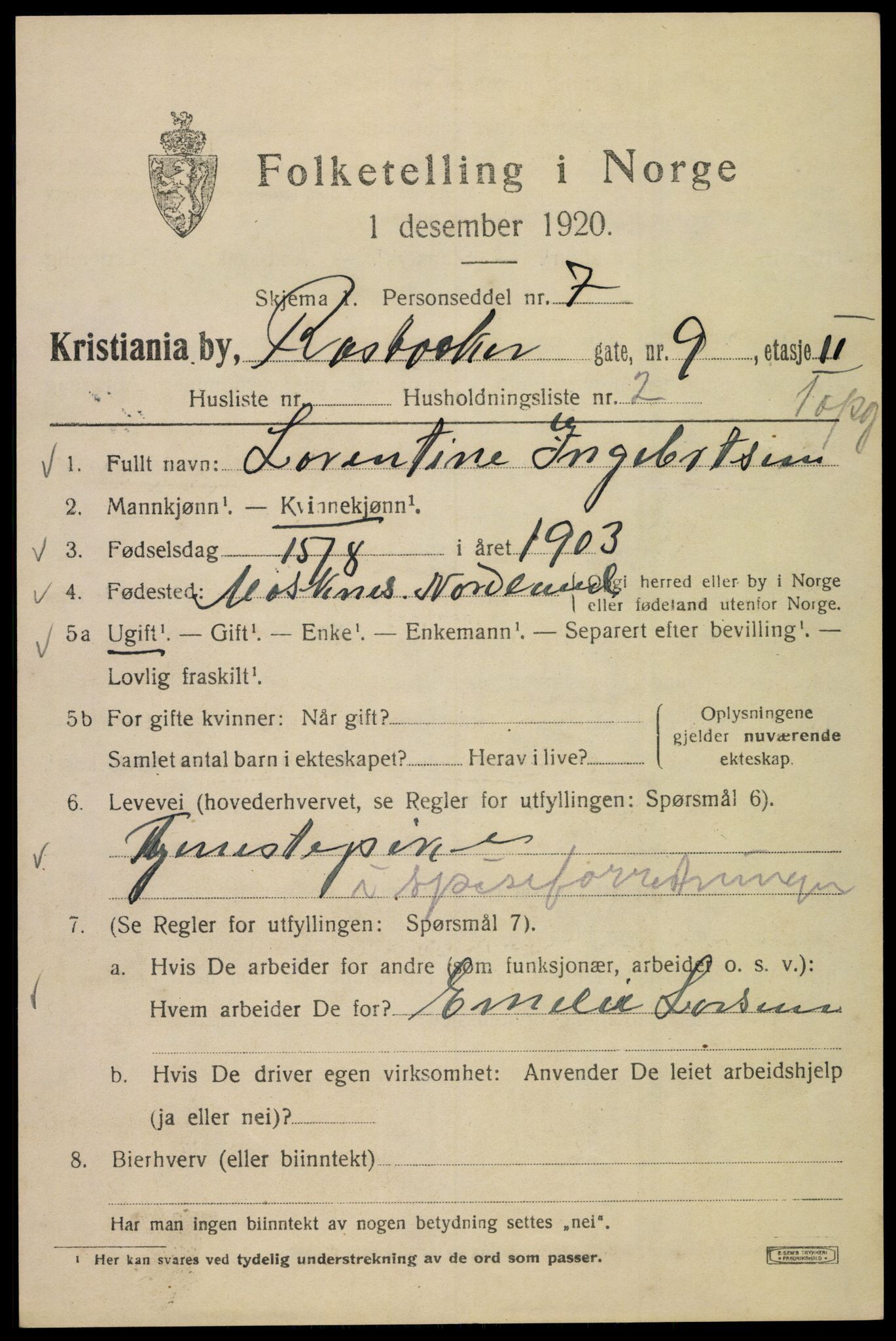 SAO, 1920 census for Kristiania, 1920, p. 469377