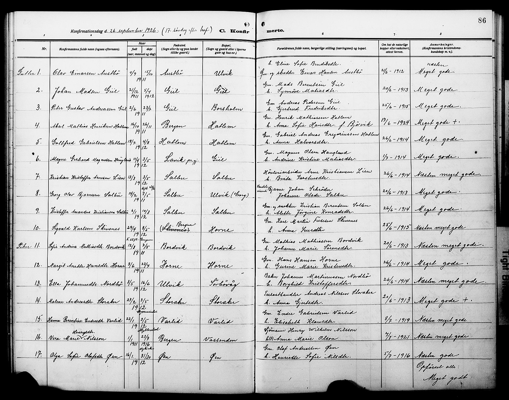 Hyllestad sokneprestembete, AV/SAB-A-80401: Parish register (copy) no. C 4, 1914-1927, p. 86