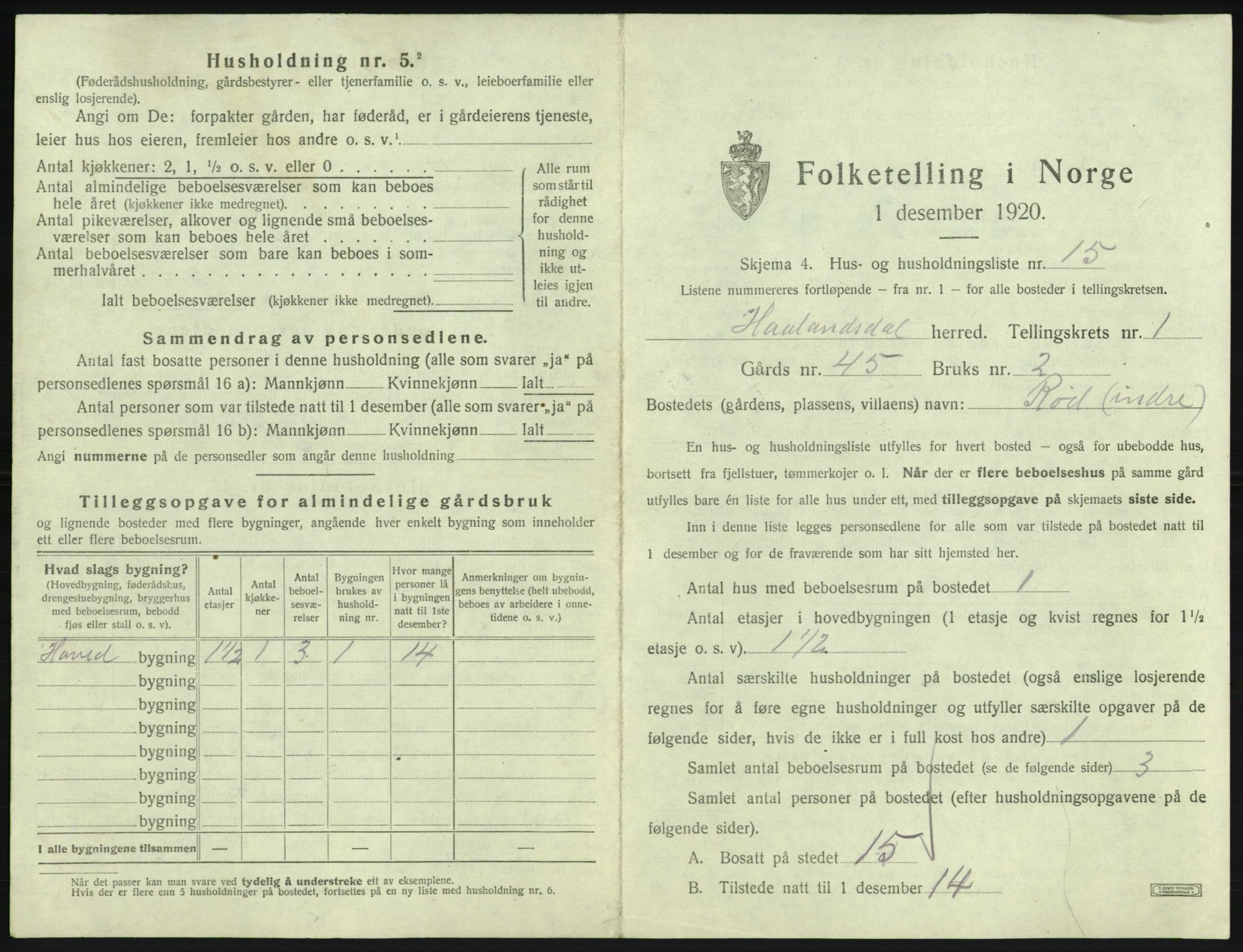 SAB, 1920 census for Hålandsdal, 1920, p. 53