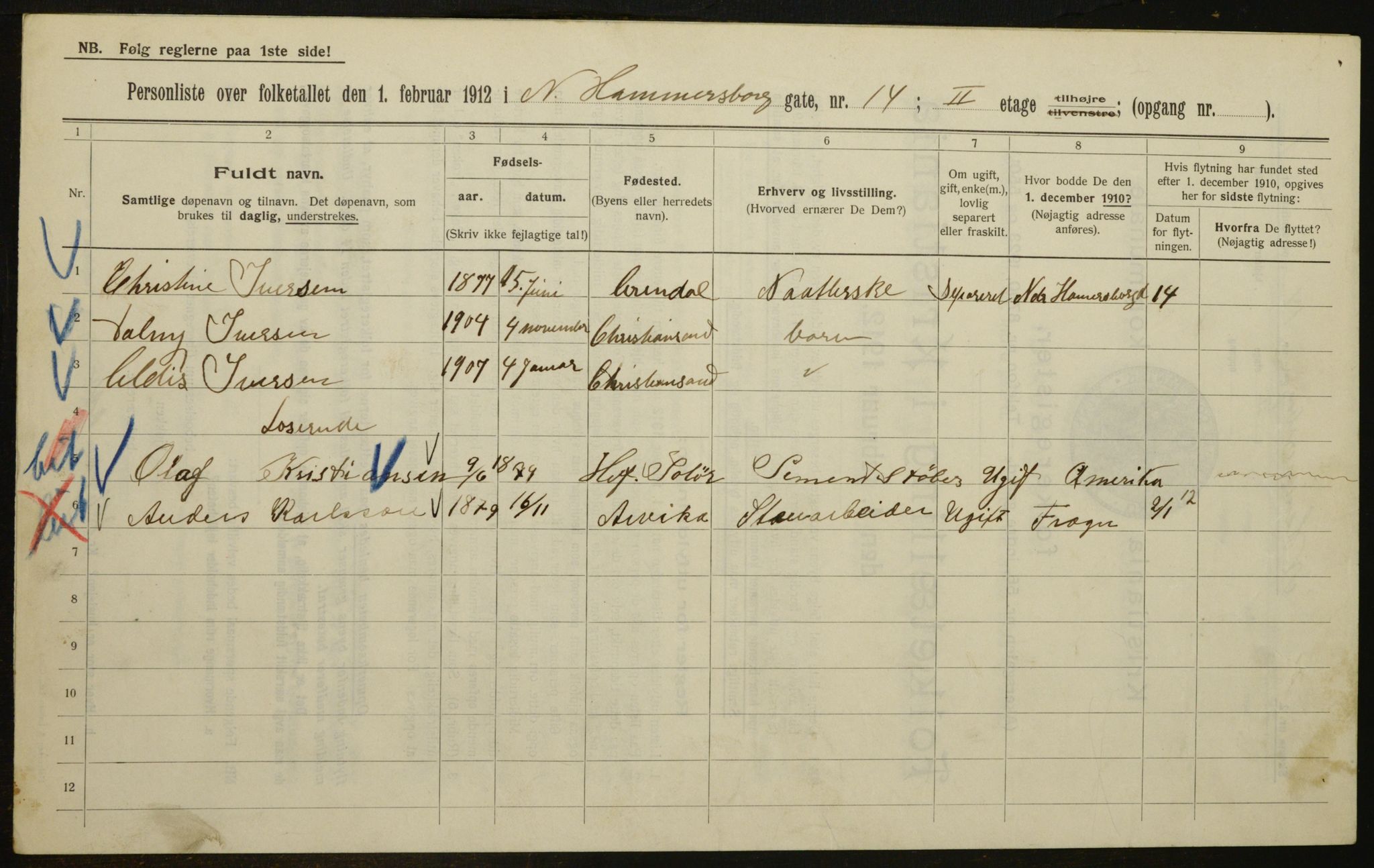 OBA, Municipal Census 1912 for Kristiania, 1912, p. 70005