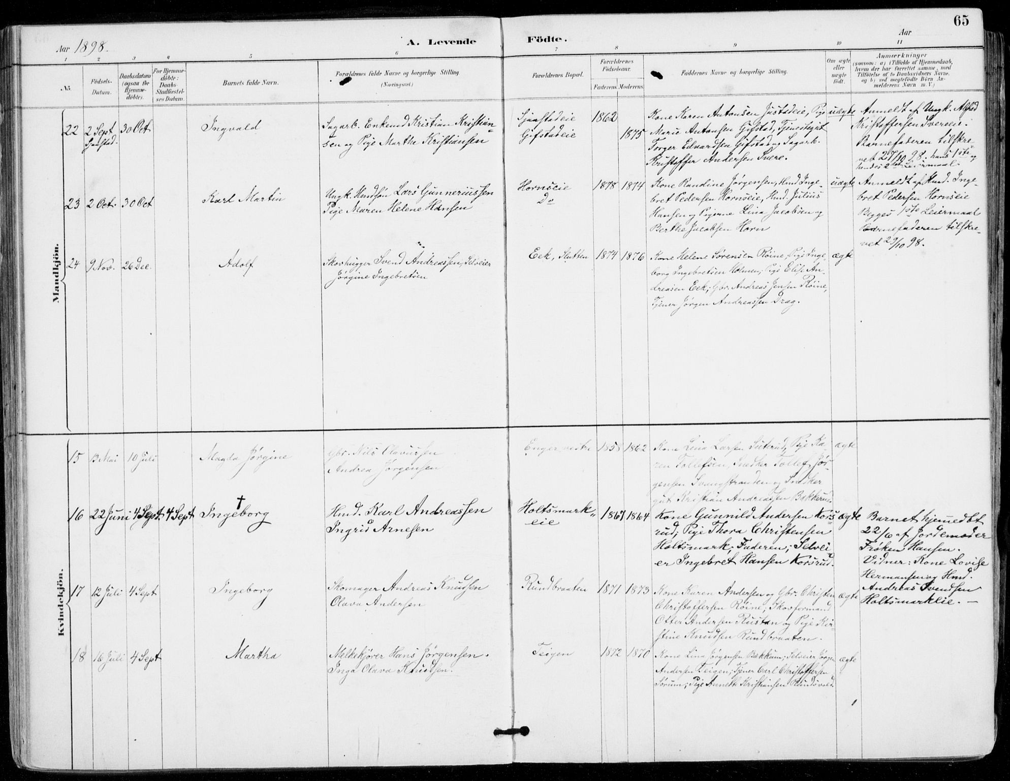 Sylling kirkebøker, AV/SAKO-A-247/F/Fa/L0001: Parish register (official) no. 1, 1883-1910, p. 65