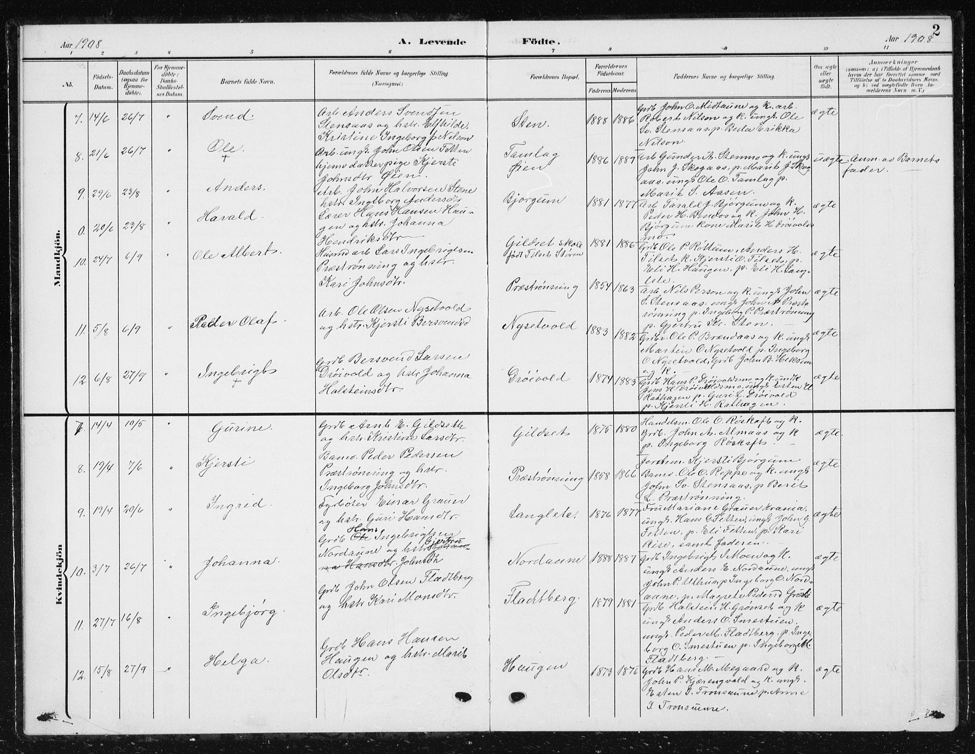 Ministerialprotokoller, klokkerbøker og fødselsregistre - Sør-Trøndelag, SAT/A-1456/685/L0979: Parish register (copy) no. 685C04, 1908-1933, p. 2