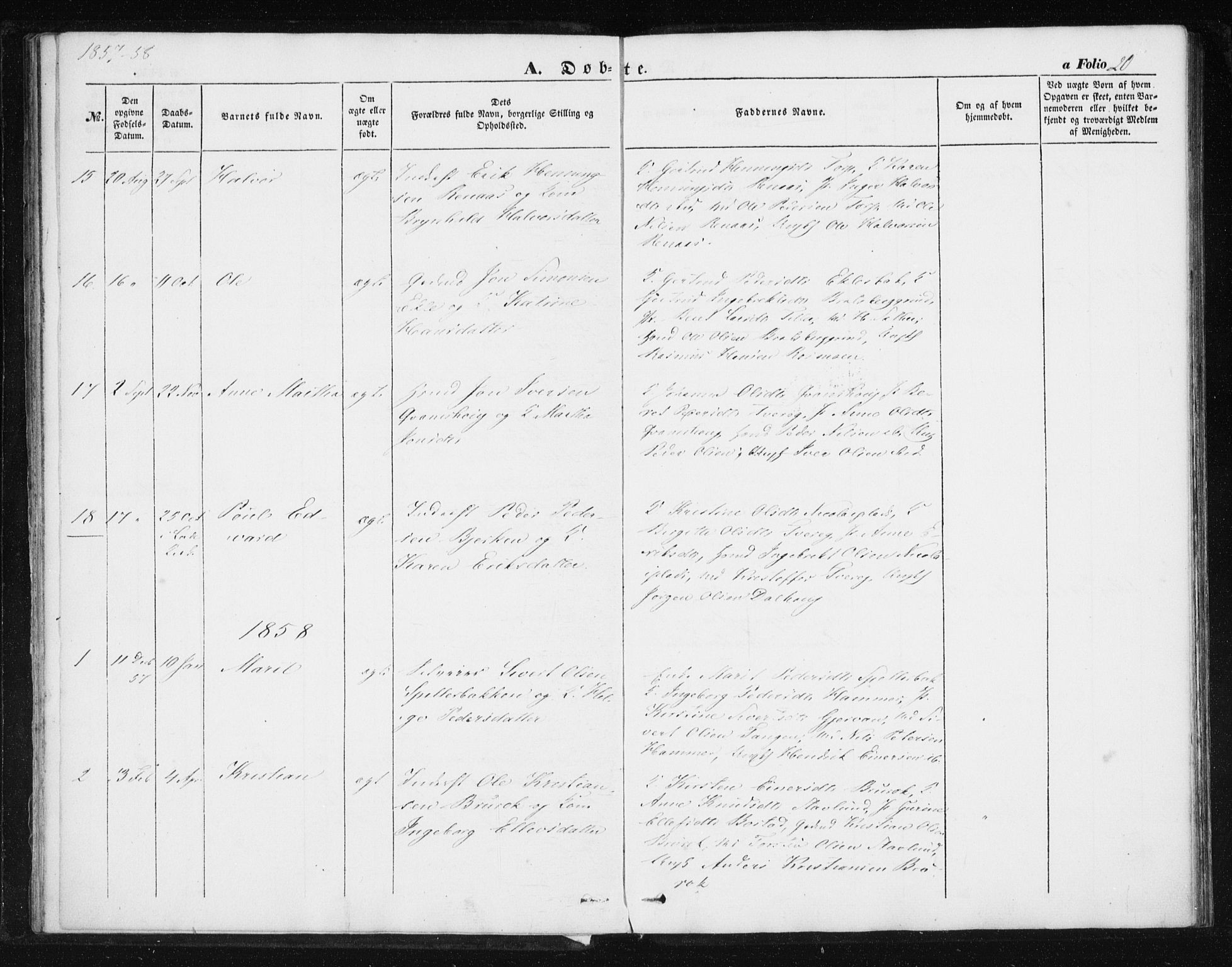 Ministerialprotokoller, klokkerbøker og fødselsregistre - Sør-Trøndelag, SAT/A-1456/608/L0332: Parish register (official) no. 608A01, 1848-1861, p. 20