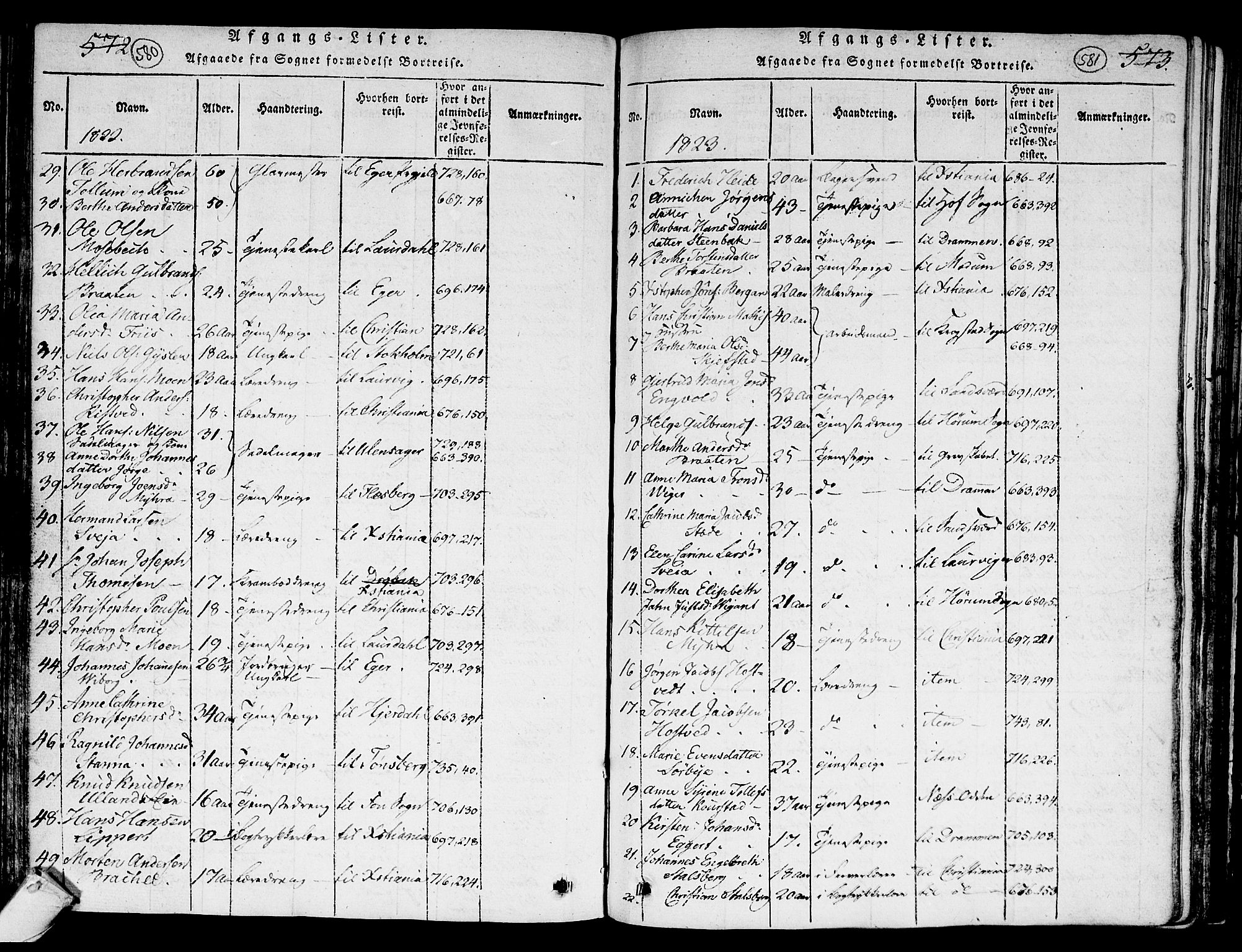 Kongsberg kirkebøker, SAKO/A-22/G/Ga/L0001: Parish register (copy) no. 1, 1816-1839, p. 580-581